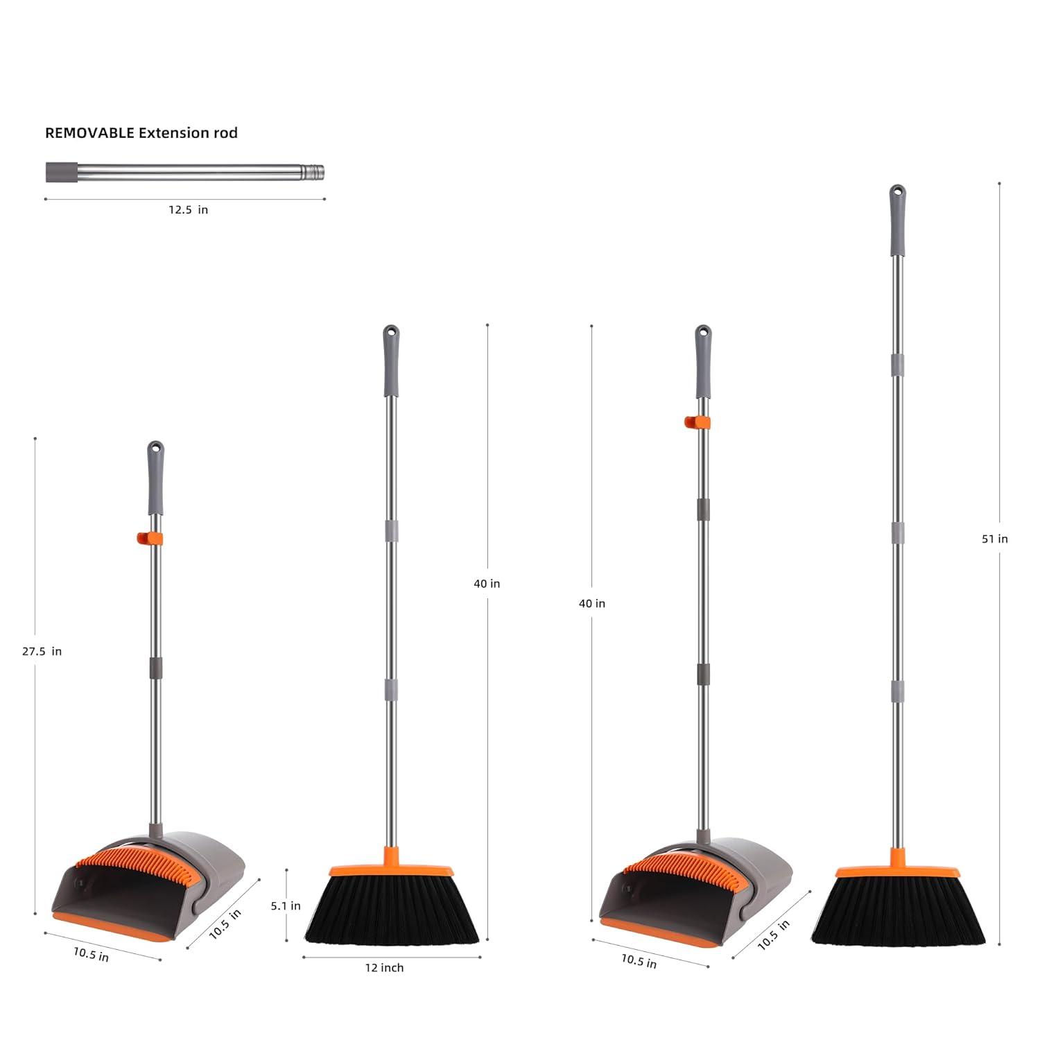 Heavy-Duty Broom and Dustpan Set for Outdoor Broom and Dust pan for Home Commercial Cleaning Supplies Angle Broom with Long Handle Perfect for Courtyard Garage Lobby Mall Market Street, B6