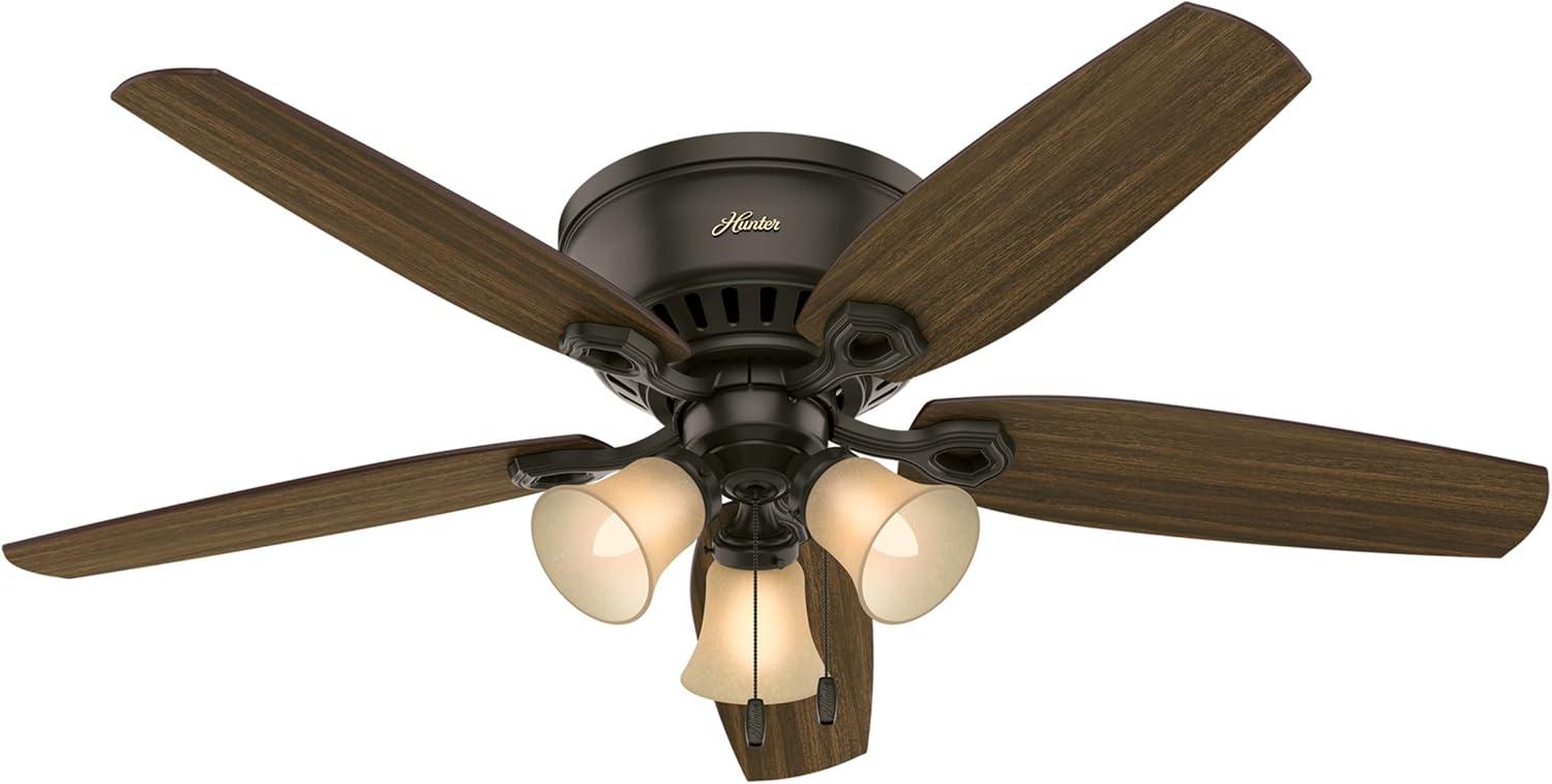 Builder Low Profile 52" 5 - Blade Flush Mount Ceiling Fan with Lights and Pull Chains