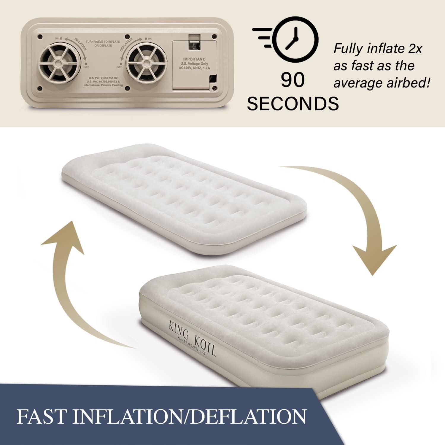 King Koil Twin Size Beige Luxury Air Mattress with Built-in Pump