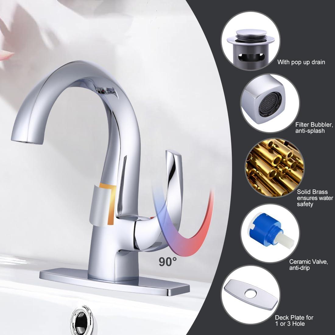 Single-Hole Single-handle Bathroom Faucet with Drain Assembly