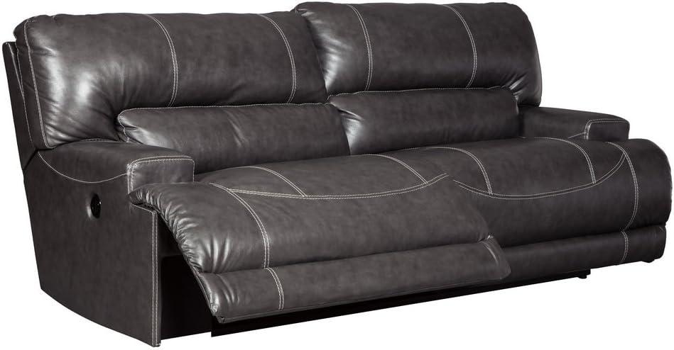 Signature Design by Ashley McCaskill Leather Power Reclining Sofa in Gray