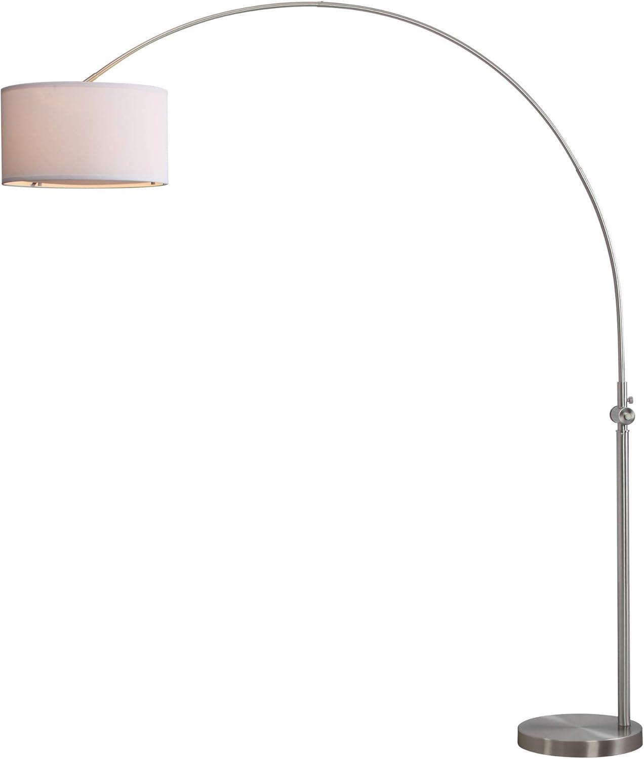 Ascella Nickel 86" Contemporary Arc Floor Lamp with White Shade