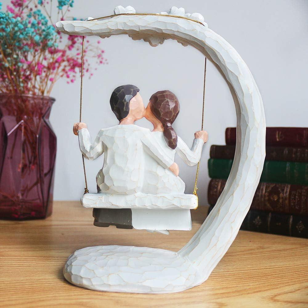 Hand-Painted Resin Romantic Couple on Swing Figurine