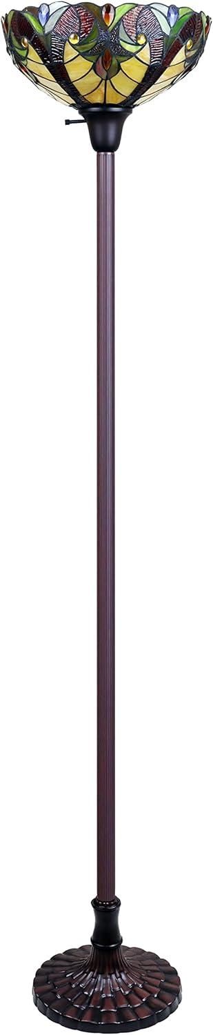 70" Bronze Stained Glass Victorian Torchiere Floor Lamp