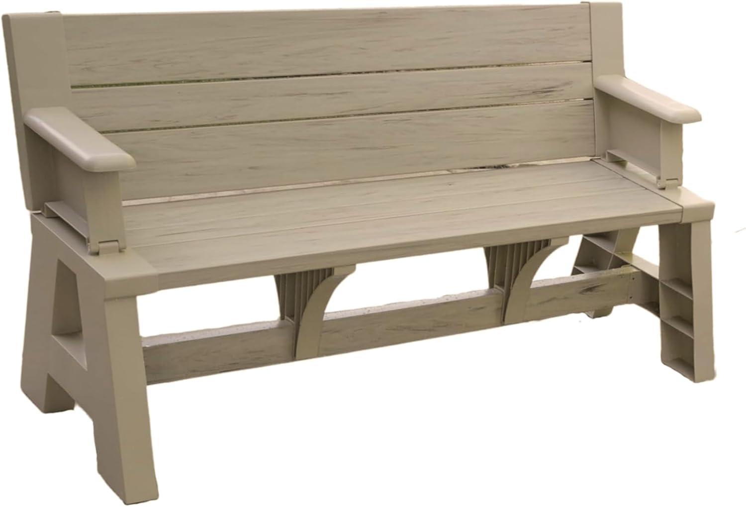 Convert a Bench 60" Outdoor / Vinyl Patio Bench Picnic Table, Driftwood, Generation II