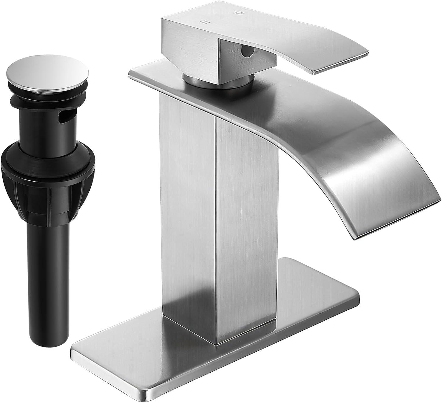 Brushed Nickel Single Handle Waterfall Bathroom Faucet