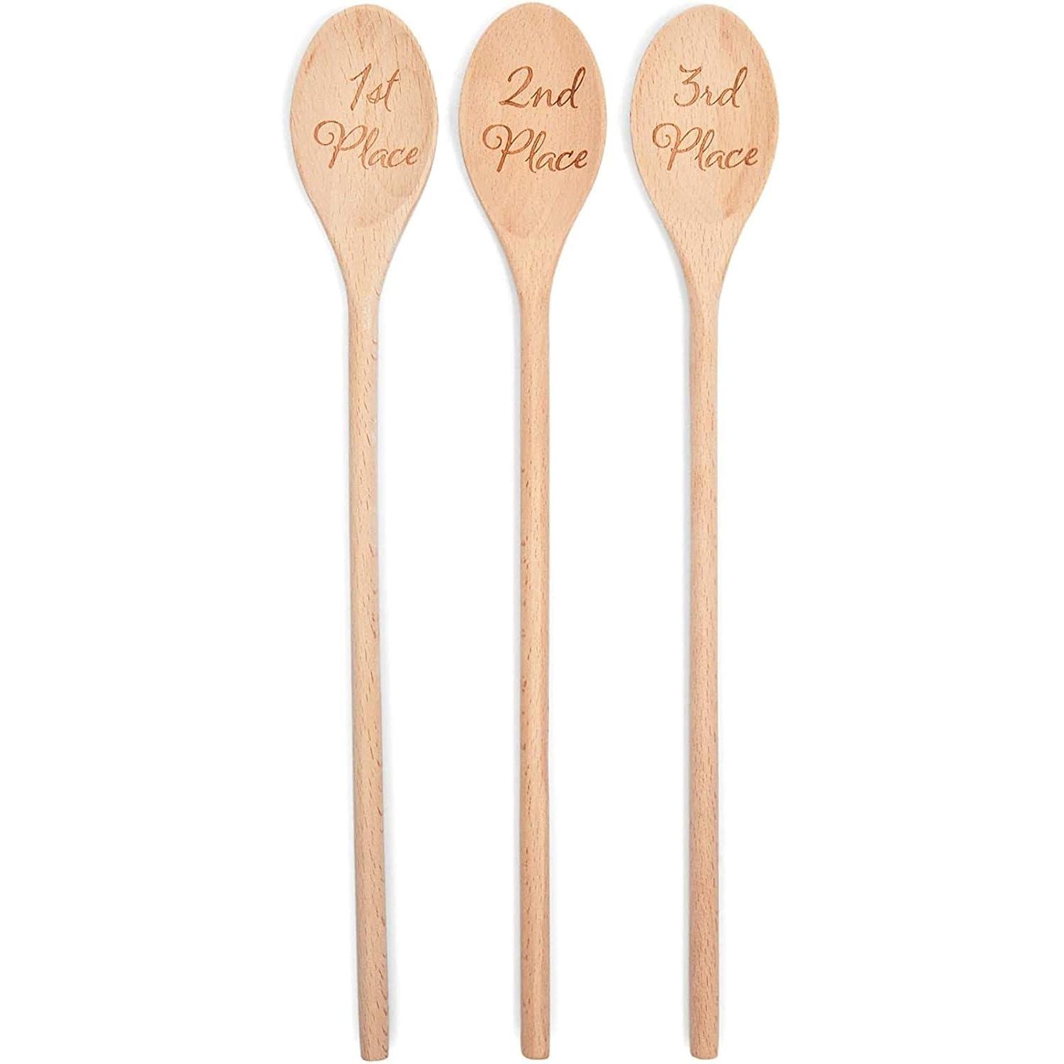 Farmlyn Creek Set of 3 Wooden Serving Spoons for Salad, Cooking, Gifts, 1st, 2nd, 3rd Place, Housewarming Gift, 14 In