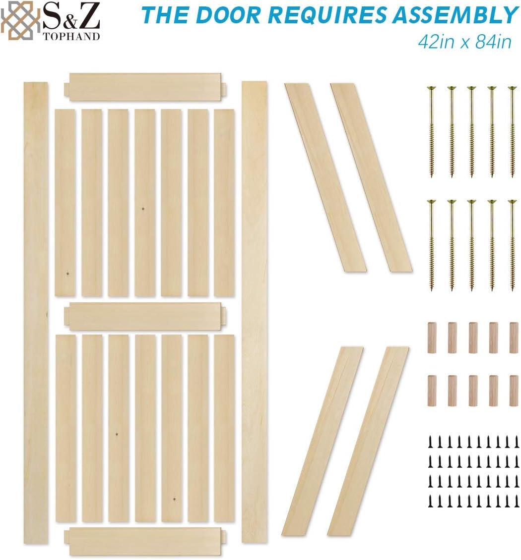S&Z TOPHAND S&Z TOPHAND Unfinished British Brace Knotty Barn Door with Sliding Door Hardware Kit/Solid Wood/Sliding Door/Double Surfaces/A Simple Assembly is Required