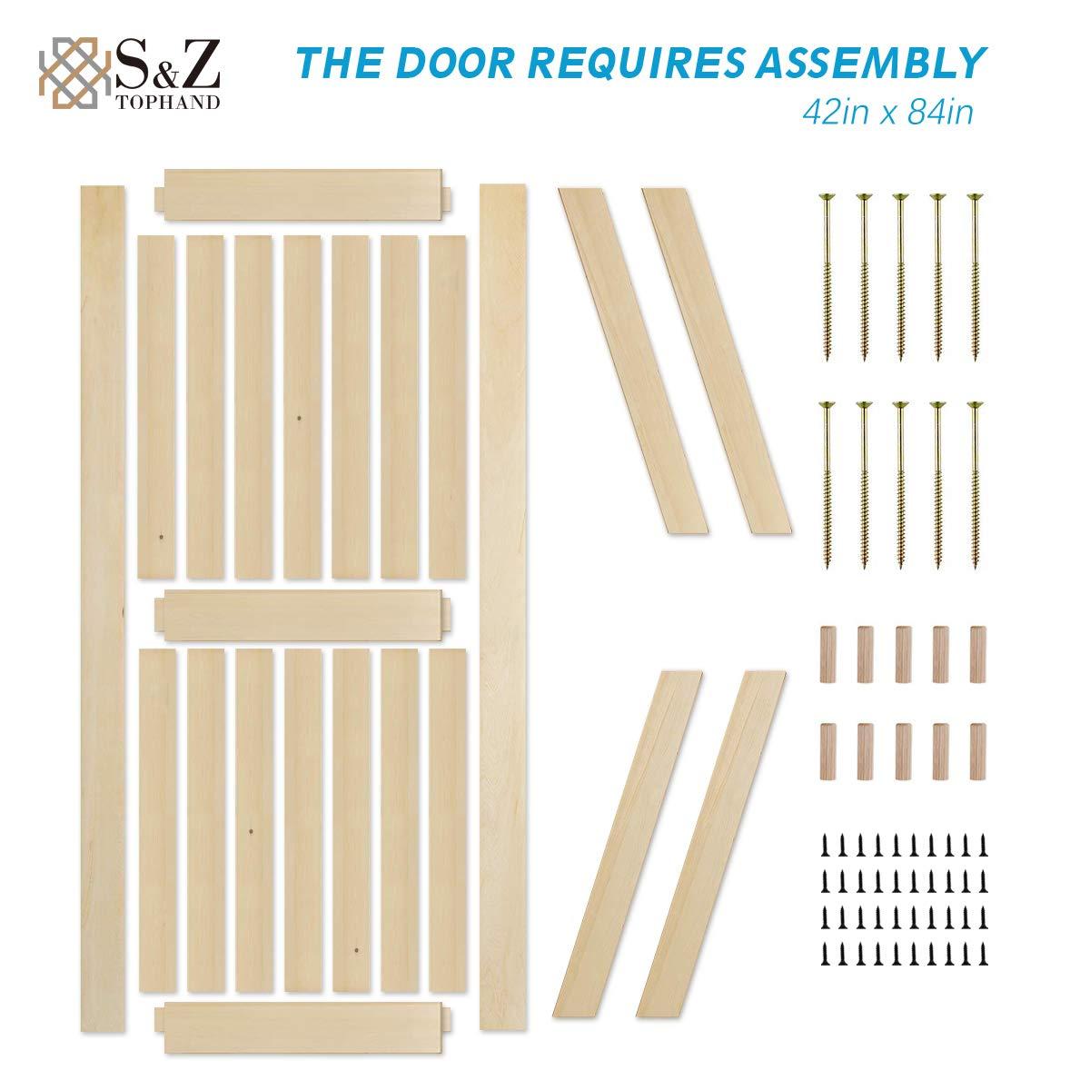 S&Z TOPHAND S&Z TOPHAND Unfinished British Brace Knotty Barn Door with Sliding Door Hardware Kit/Solid Wood/Sliding Door/Double Surfaces/A Simple Assembly is Required