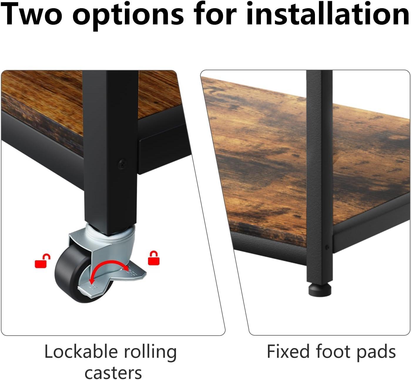 EasyCom 20''x15.7''Large Printer Stand-3 Tier Printer Table with Wheels- Printer Storage Cart- Rolling Printer Cart with Storage Shelf for Printer Scanner Fax Home Office Use- Rustic Brown