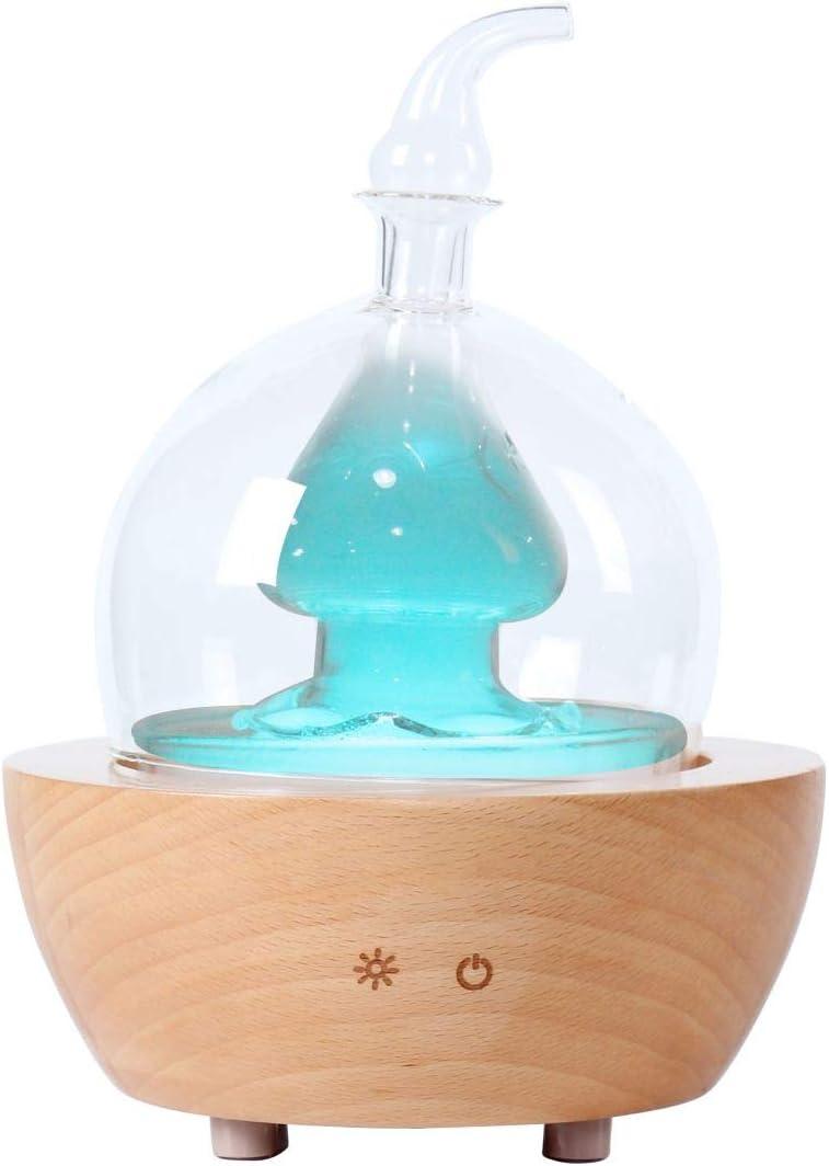 EcoGecko Aroma Essential Oil Diffuser made from Wood and Hand Blown Glass for Aromatherapy Nebulizer Pure Essential Oils with Touch Button Timer and 7 Color LED lights