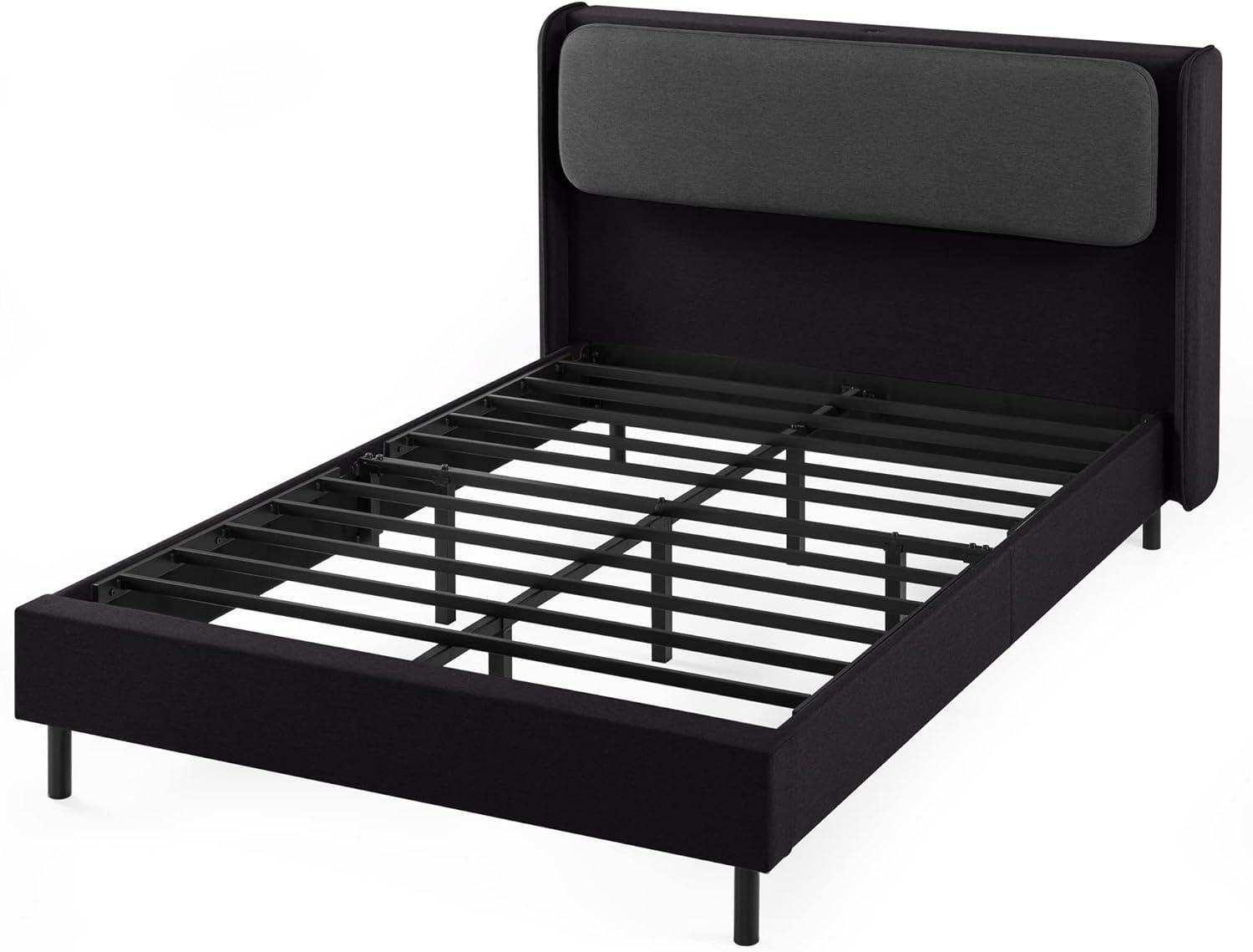 Zinus 39" Avery Platform Bed, Reclining Fabric Headboard and USB Ports, Beige, King