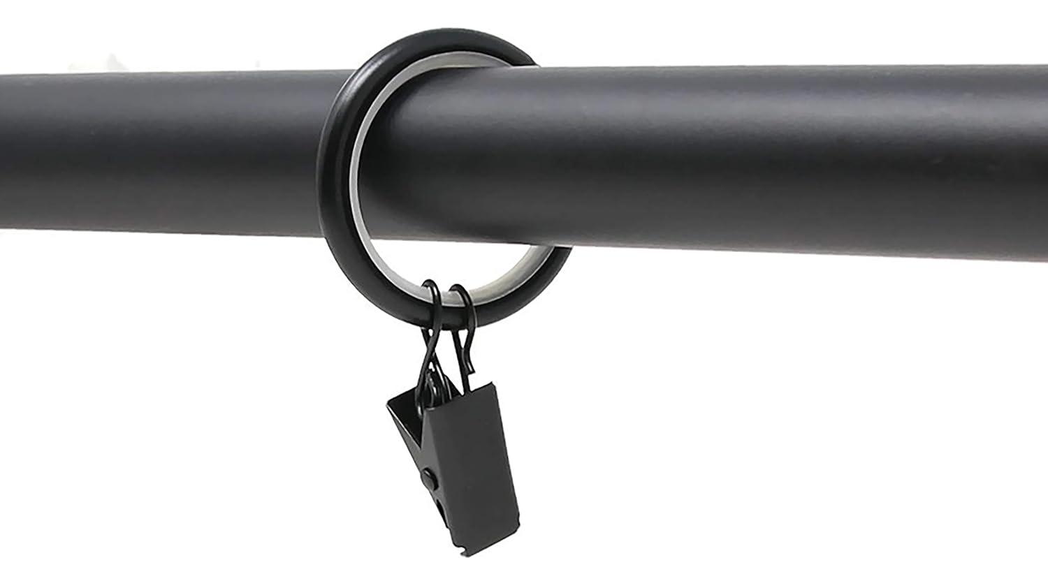 Matte Black Steel Curtain Rod Rings with Clips, 8 Pieces