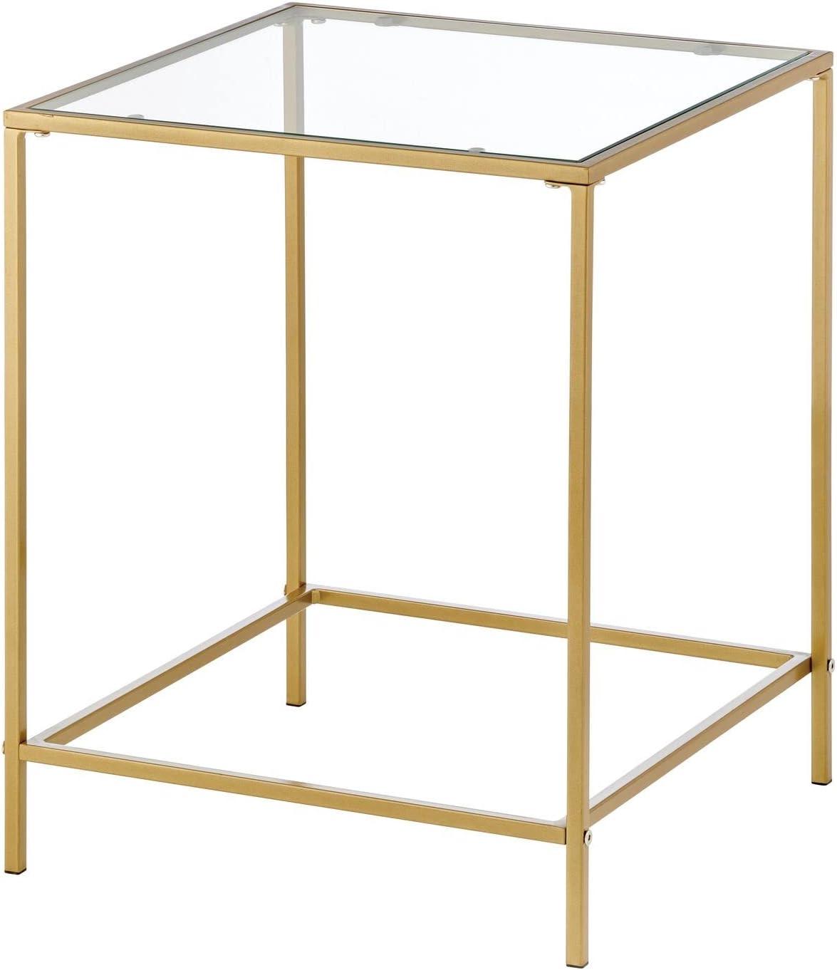 Soft Brass Metal and Glass Square Accent Table with Storage