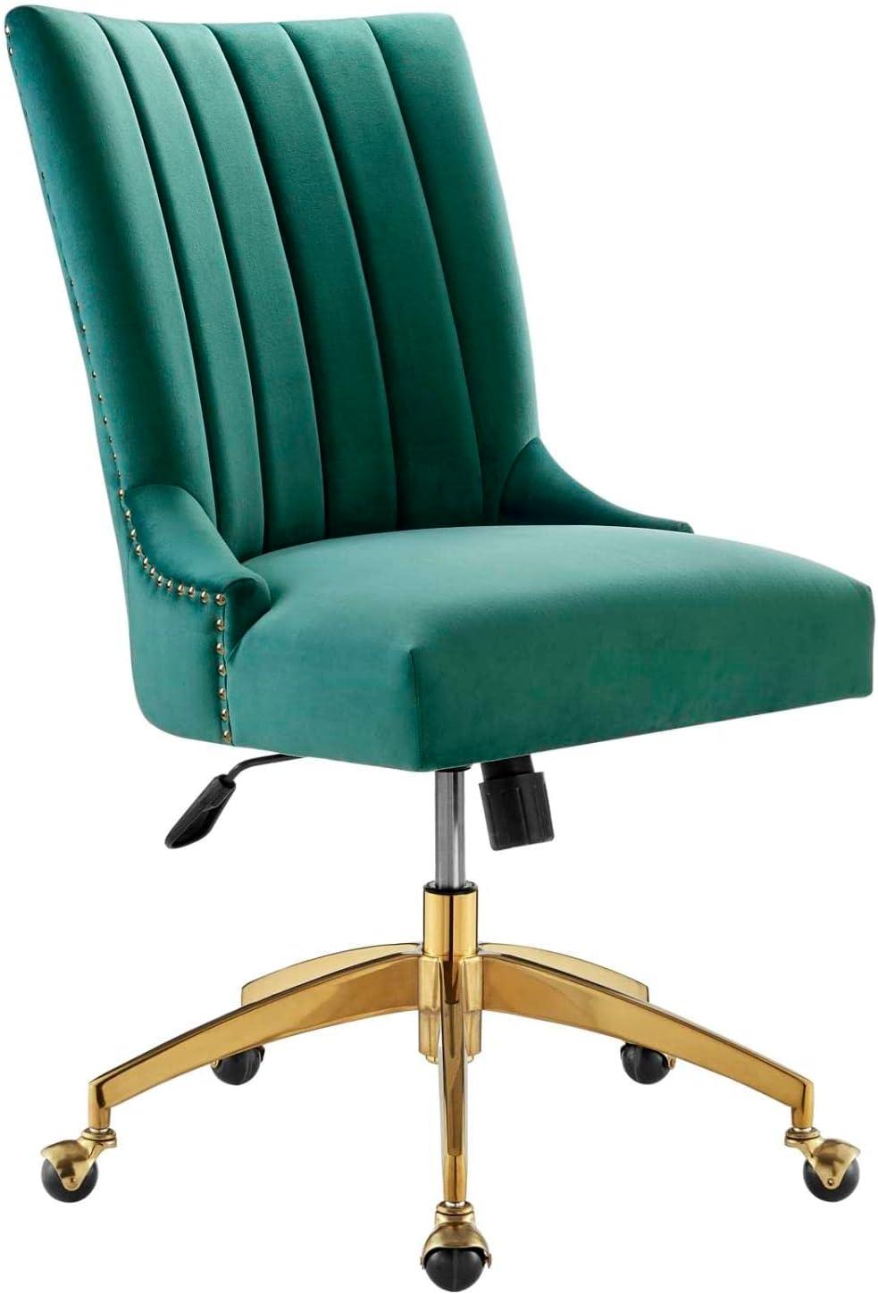 Empower Channel Tufted Performance Velvet Office Chair Gold Teal - Modway: Swivel Desk Chair with Casters, Adjustable Height