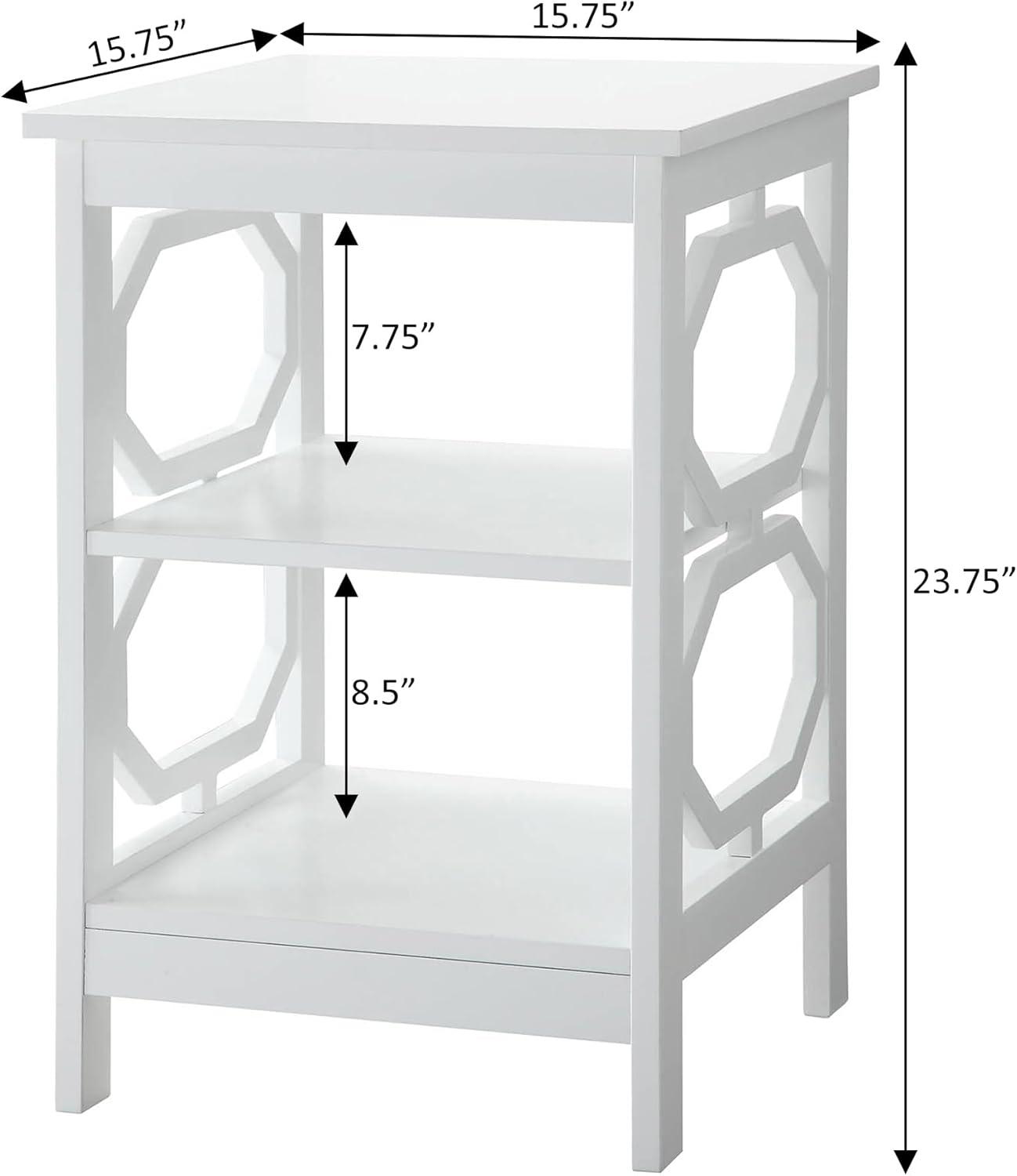 Omega Round White Wood End Table with Geometric Shelves