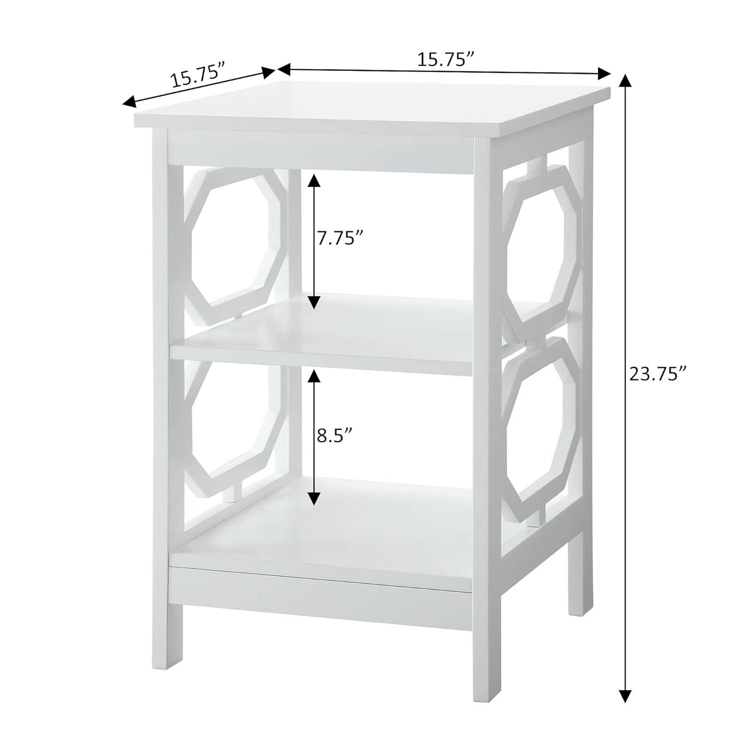 Omega Round White Wood End Table with Geometric Shelves
