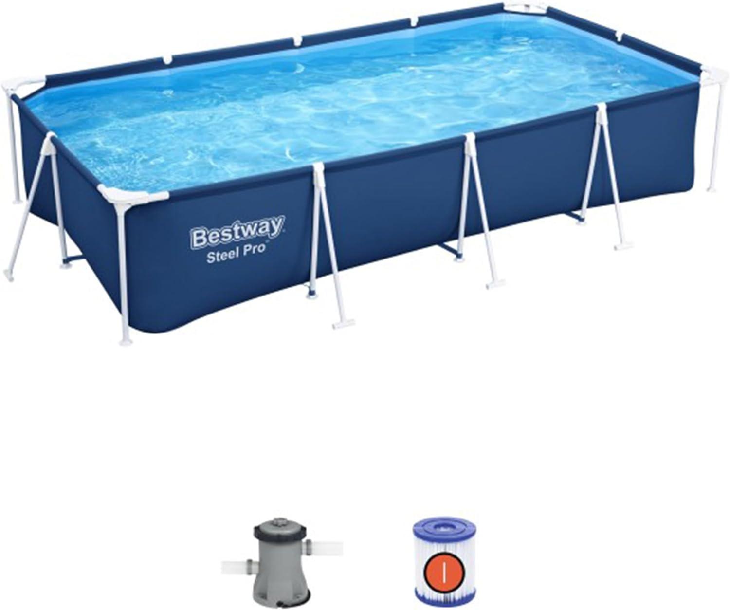 Bestway Steel ProRectangular Metal Frame Above Ground Outdoor Backyard Swimming Pool