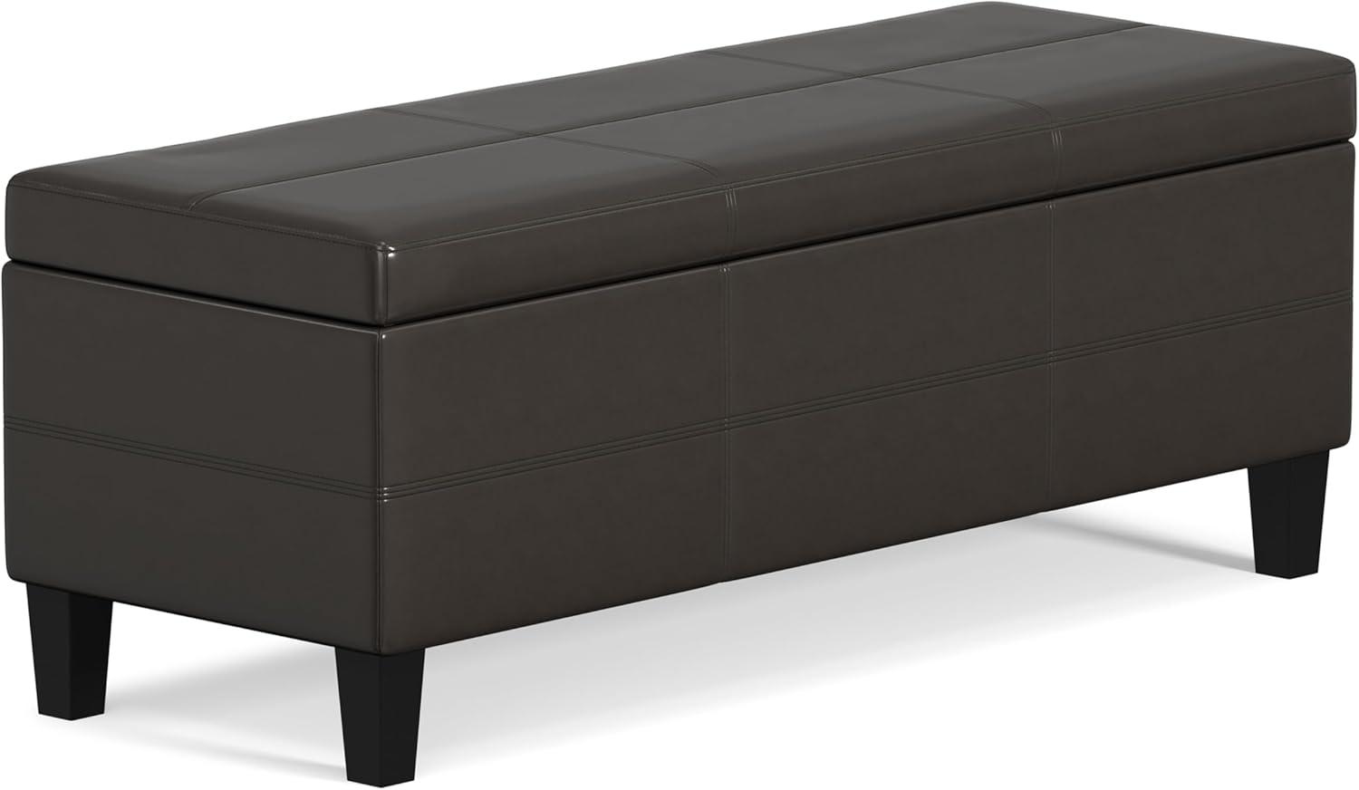 Simpli Home Afton 48"W Vegan Faux Leather Storage Ottoman Bench