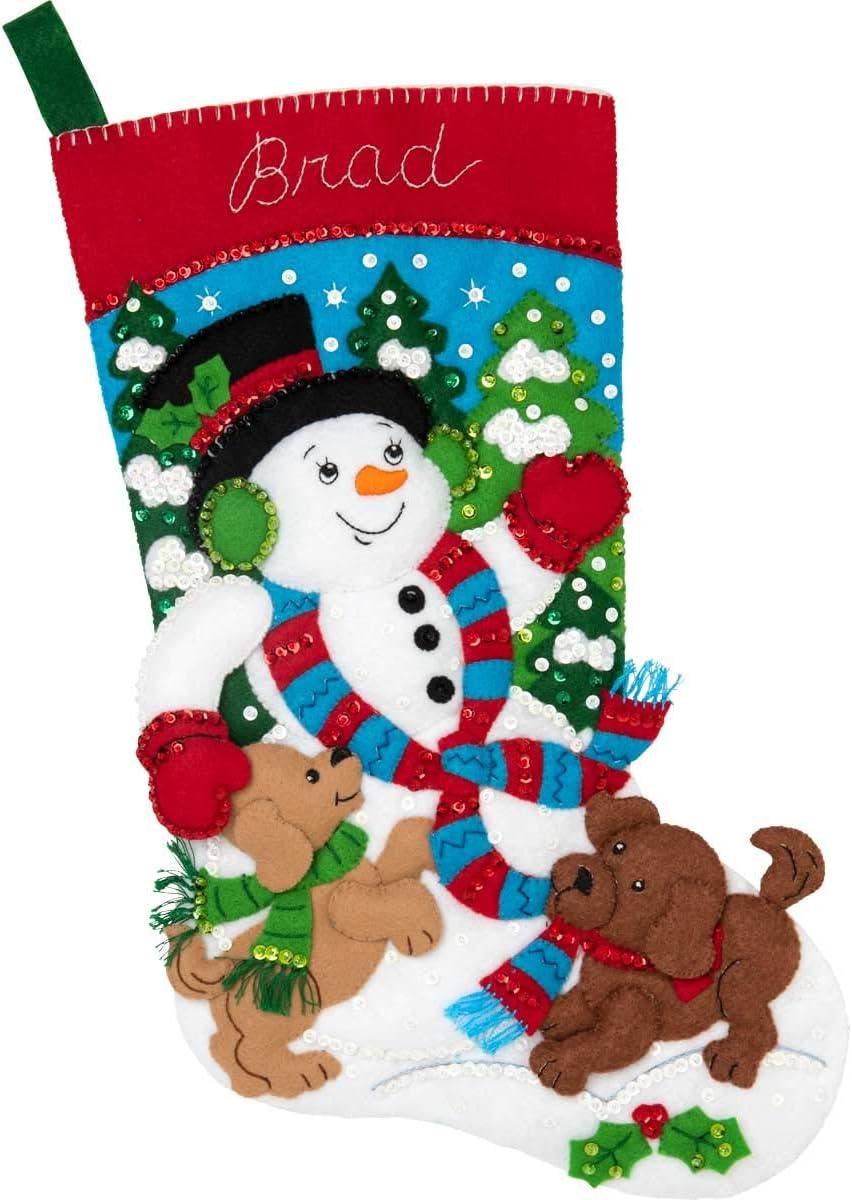 Bucilla Felt Stocking Applique Kit 18" Long-Snowman & Puppies