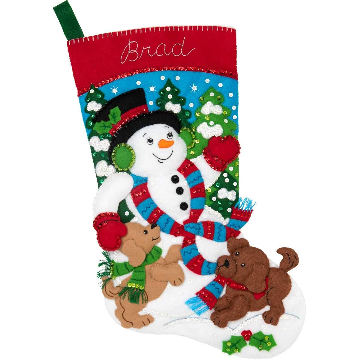 Bucilla Felt Stocking Applique Kit 18" Long-Snowman & Puppies
