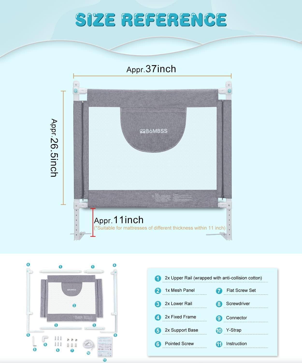 MBQMBSS 2 Pack Toddler Bed Rail Guards for King and Queen Size Beds, Stable Protective Side Railing for Kids Children