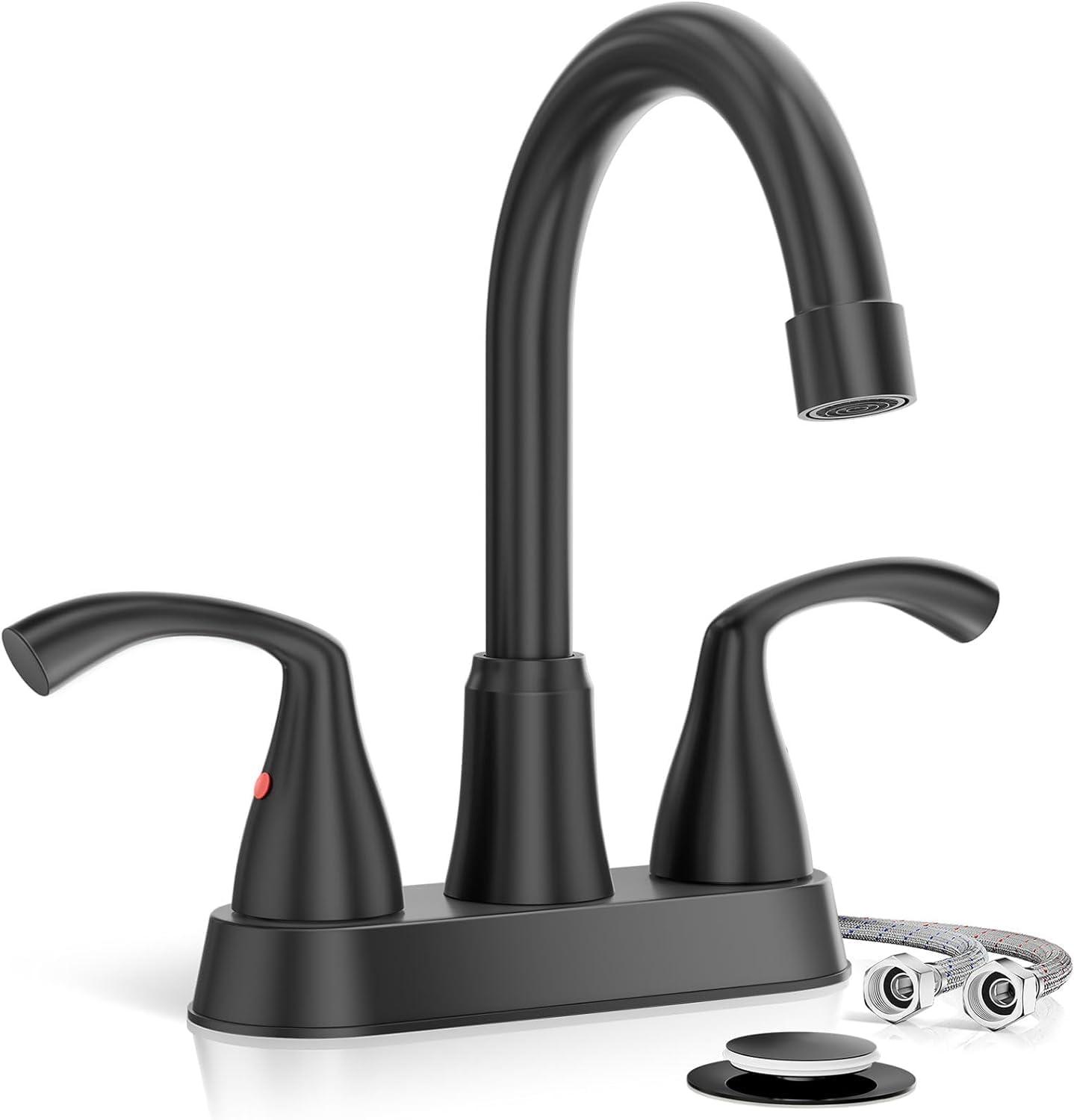 Matte Black 4-Inch Centerset Bathroom Sink Faucet with Metal Drain