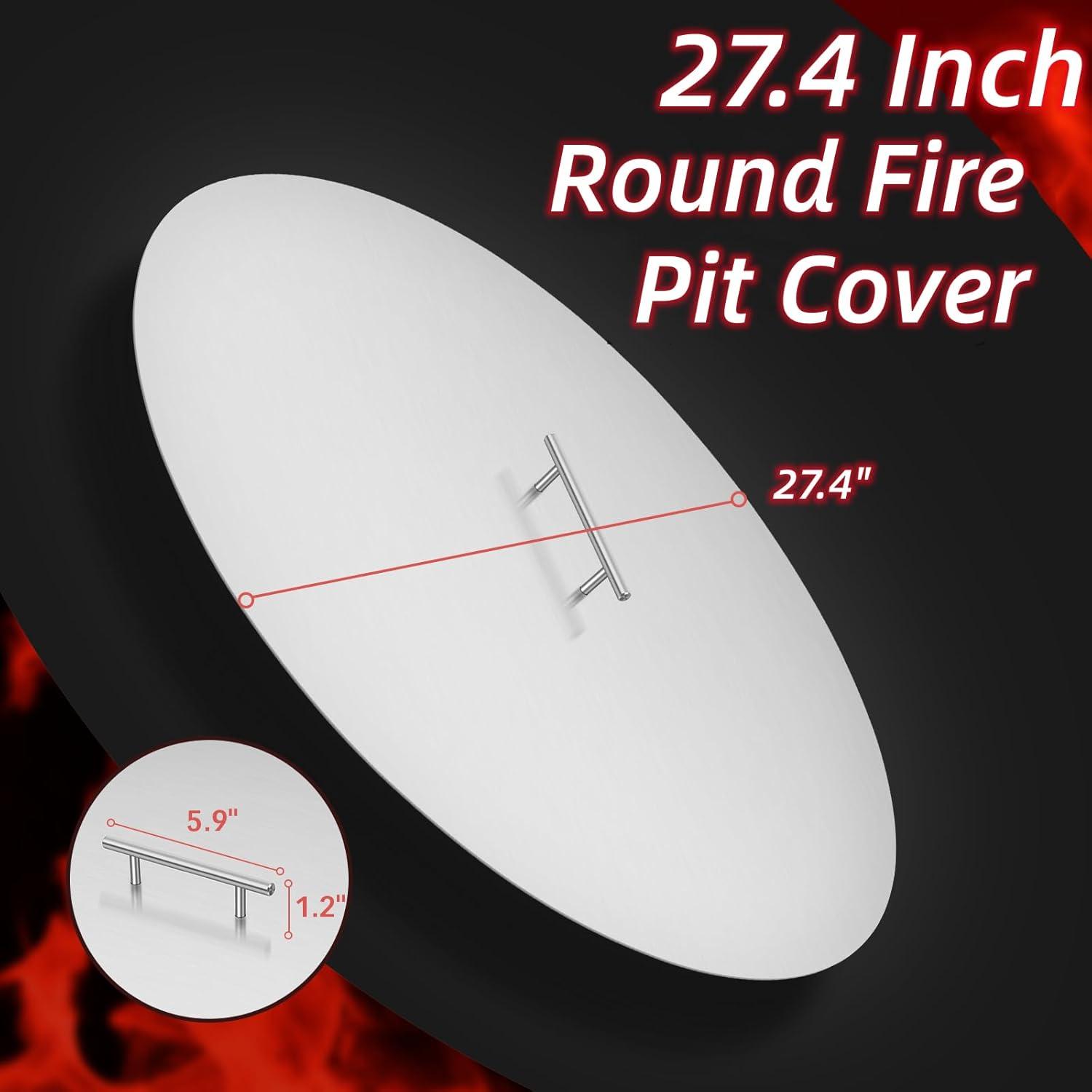 Polished Stainless Steel Round Fire Pit Cover with Handle