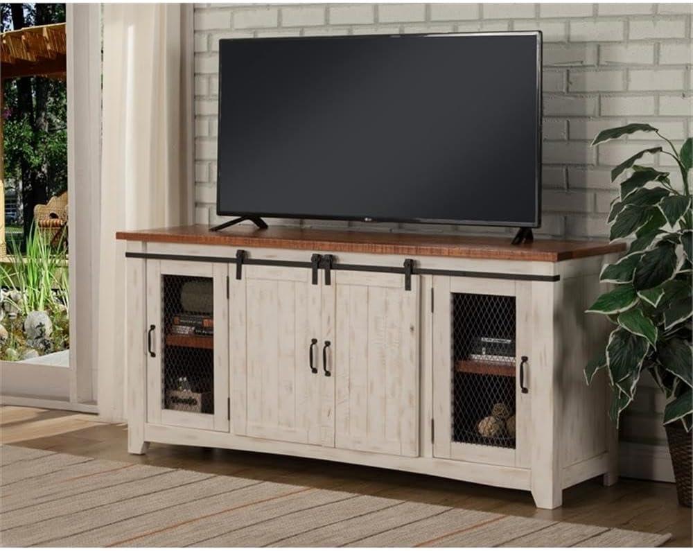 Taos 65" Solid Wood TV Stand Antique White and Honey Finish - Martin Svensson Home
