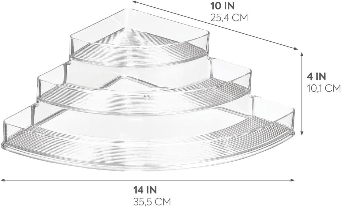 iDesign Recycled Plastic 3-Tier Stadium Spice Rack Organizer for Kitchen, Fridge, Freezer, Pantry and Cabinet Organization, The Linus Collection – 14" x 10" x 4", Clear