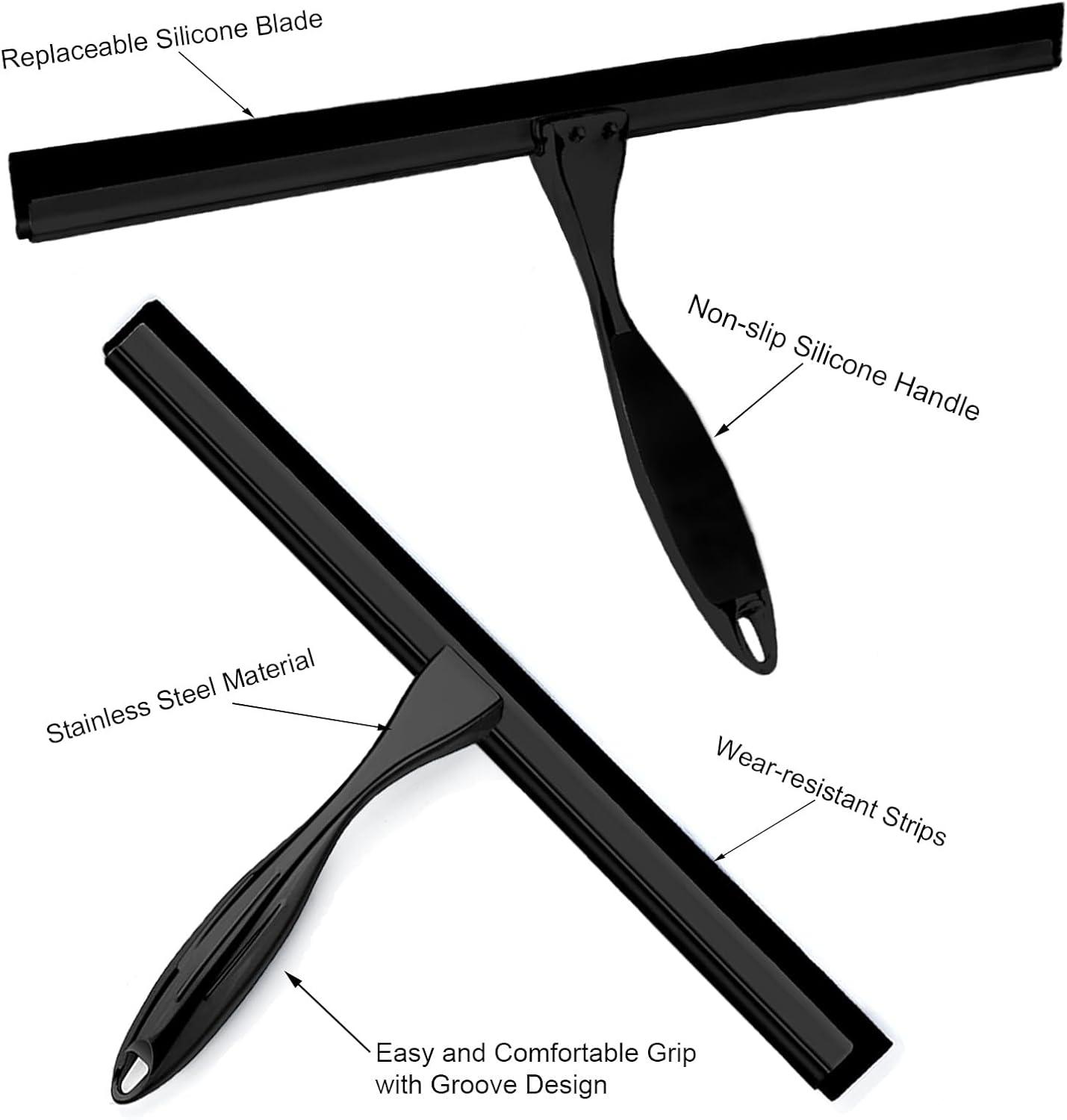 14'' Shower Squeegee, TOOVEM Squeegee for Shower Glass Door for Glass Doors, Windows, Bathroom, Car Windshield, Black