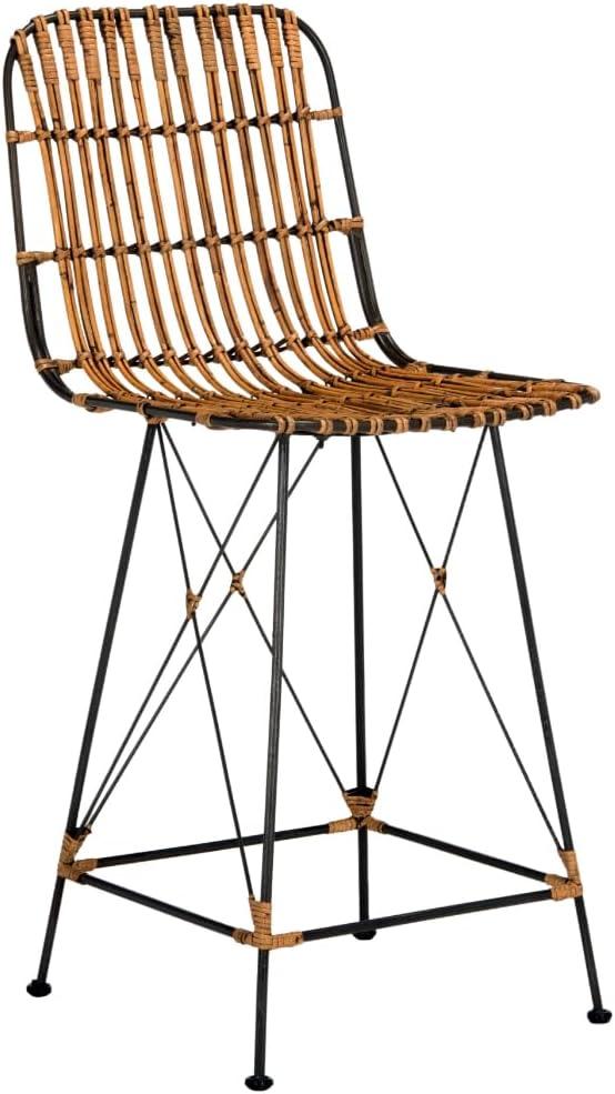 Minerva Wicker Counter Stool (Set of 2)  - WIK6509 - Natural Brown Wash/Black - Safavieh