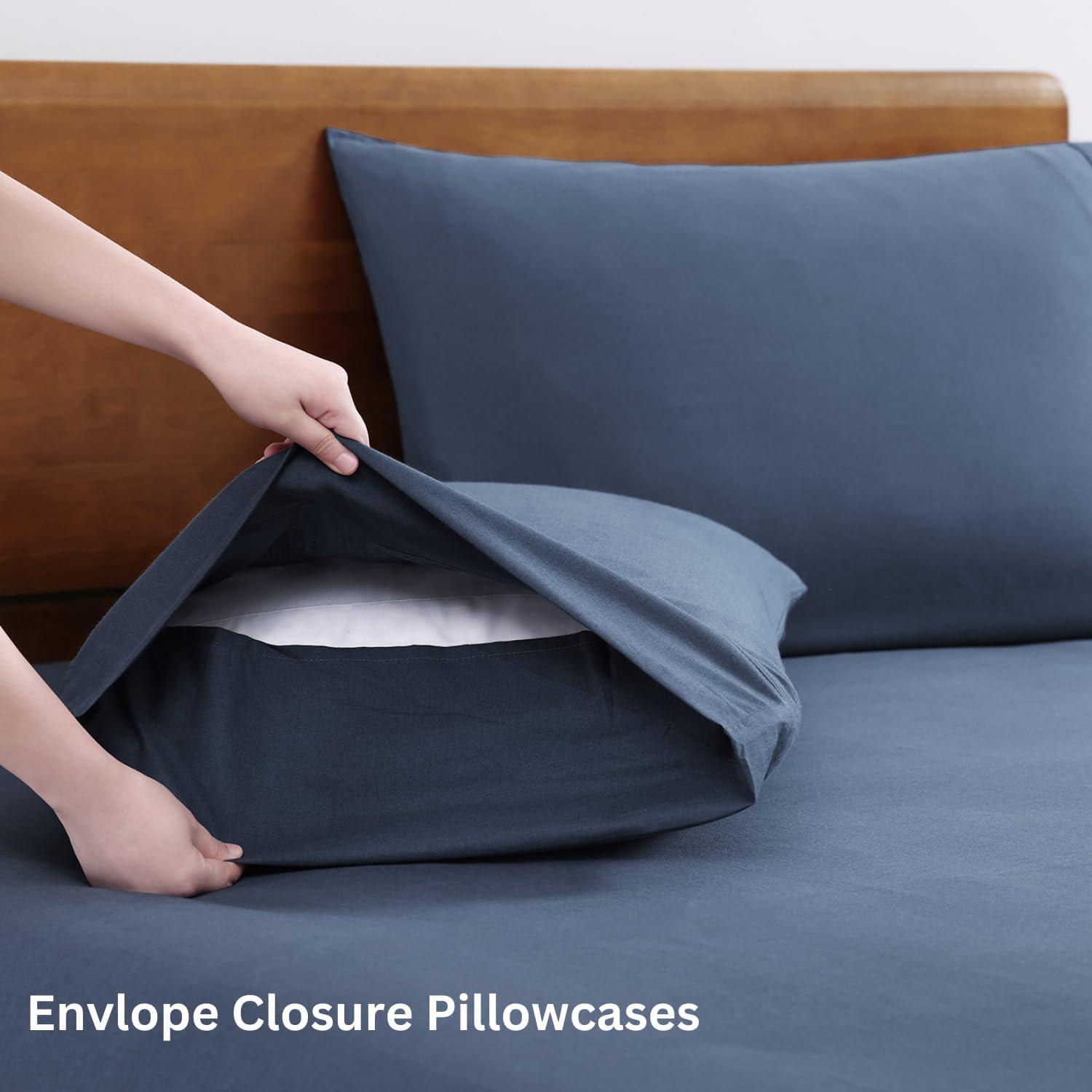 LANE LINEN 100% Organic Cotton Sheets Twin Size, Mercerized Cotton Fully Elasticized Soft & Comfy Bedding Sheets & Pillowcase Set, Good for Dorm Room, Deep Pocket Fully Elasticized Sheet- Navy