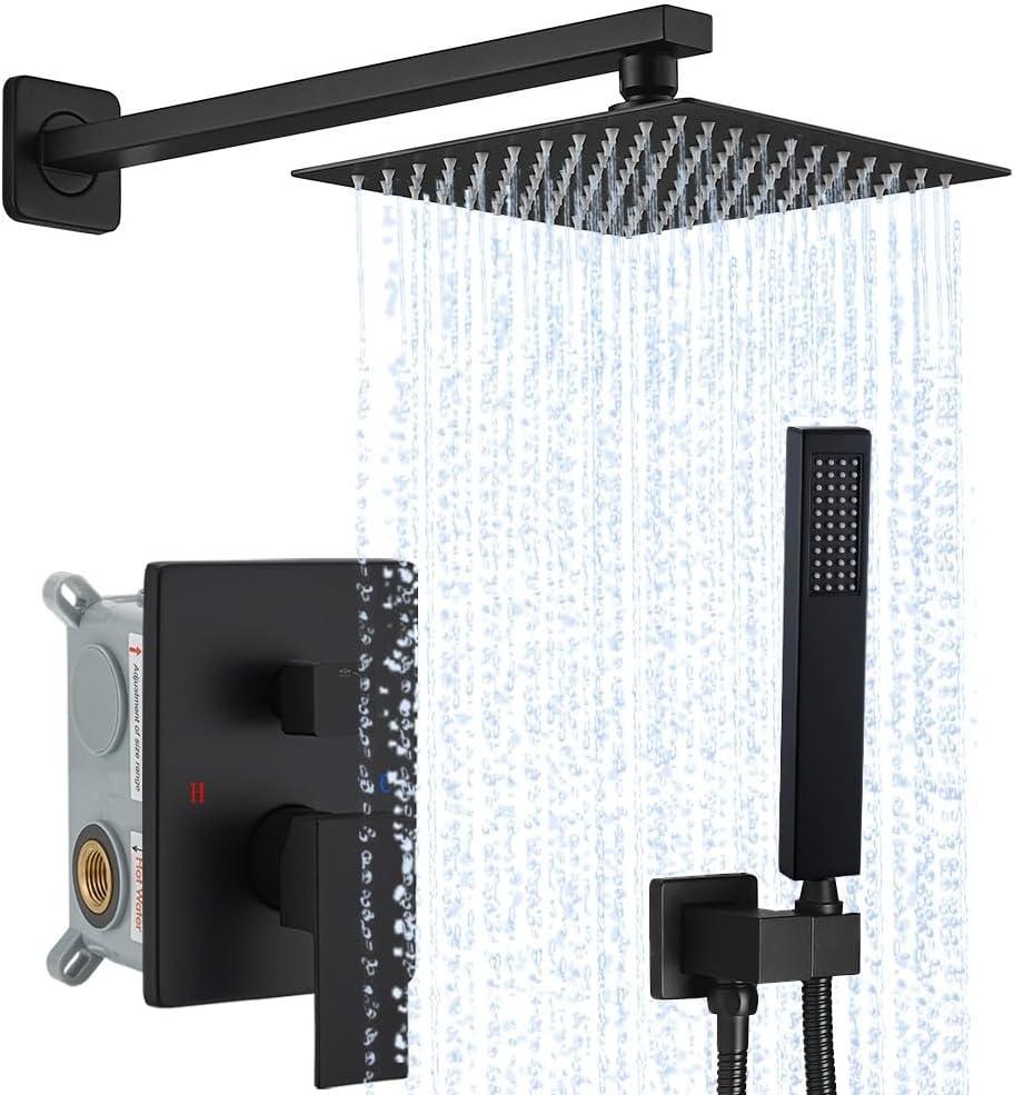 10" Wall Mounted Rainfall Shower Head with Handheld Shower and Rough-in Valve