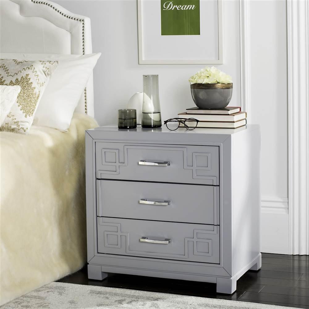 Raina 3 Drawer Greek Key Nightstand - FOX6278 - Black - Safavieh Couture