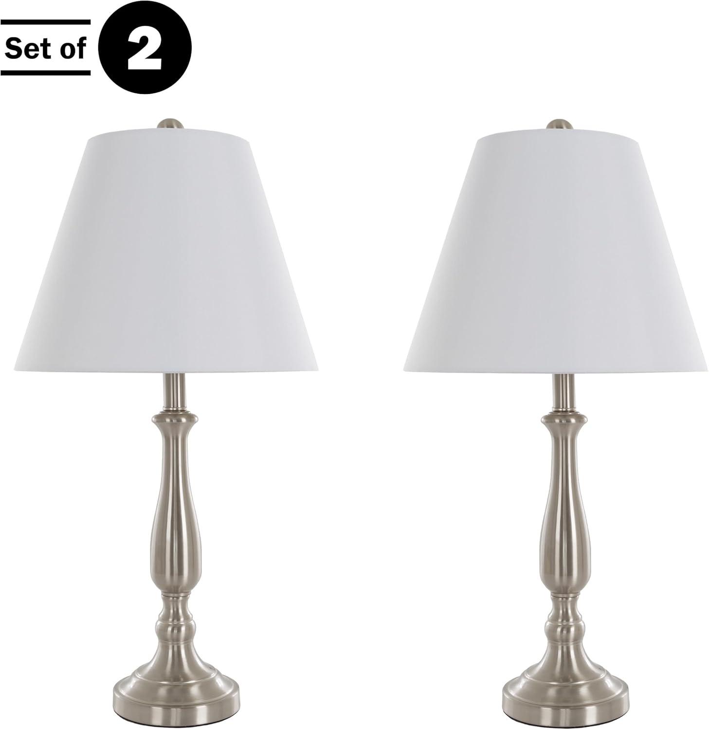 Lavish Home Brushed Steel Table Lamps - Set of 2 Traditional Accent Lights with LED Bulbs