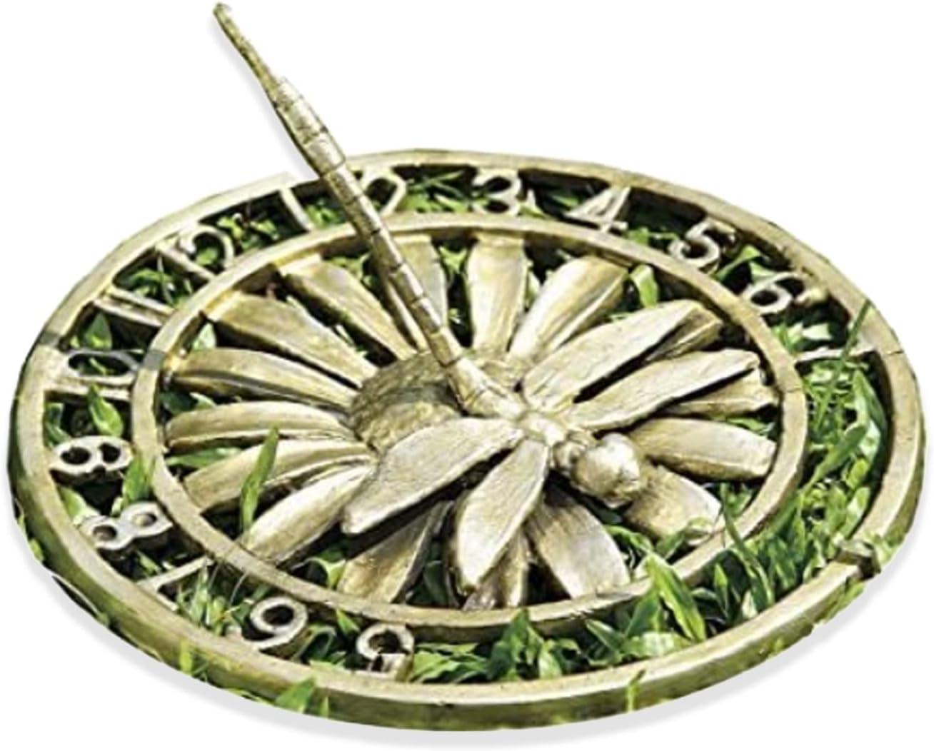 Large Gold Cast Iron Dragonfly Outdoor Sundial Clock