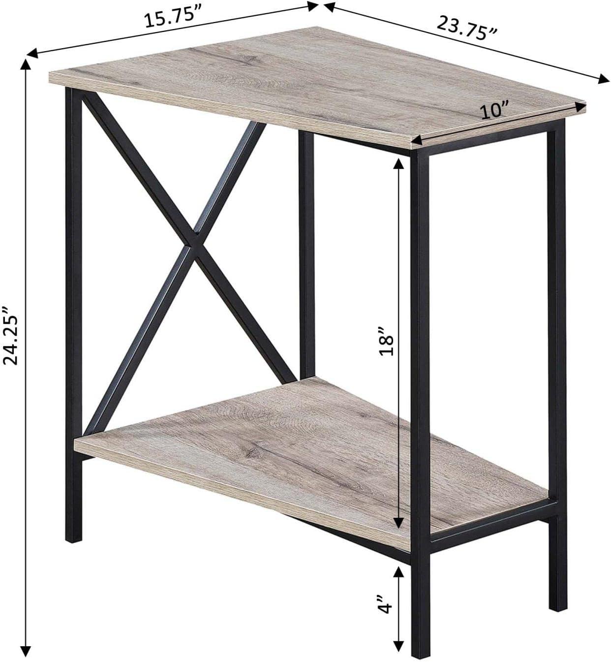 Triangular Wood and Metal Wedge End Table, 25" Length