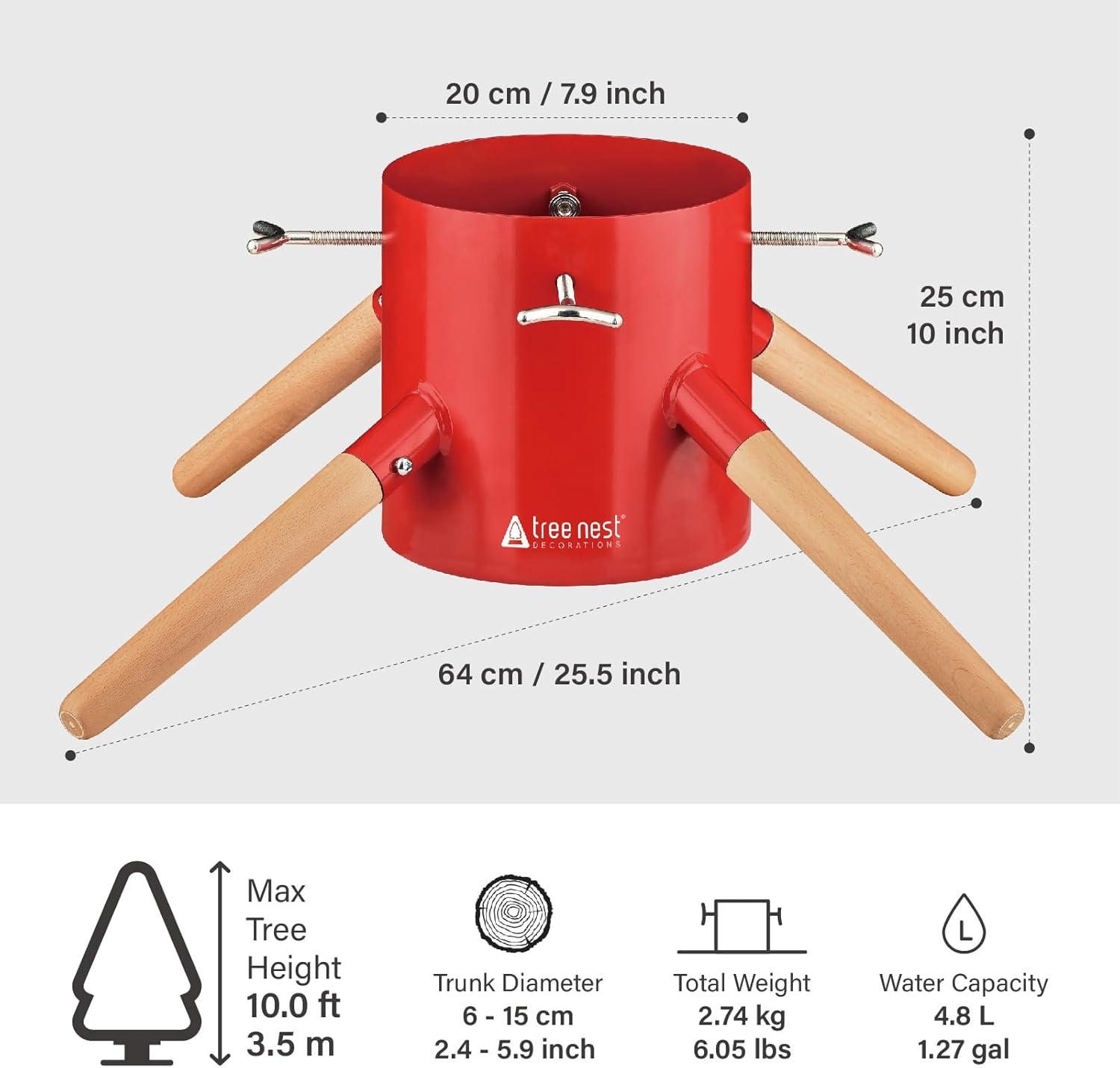 Red Steel and Beech Wood Christmas Tree Stand for 10ft Trees