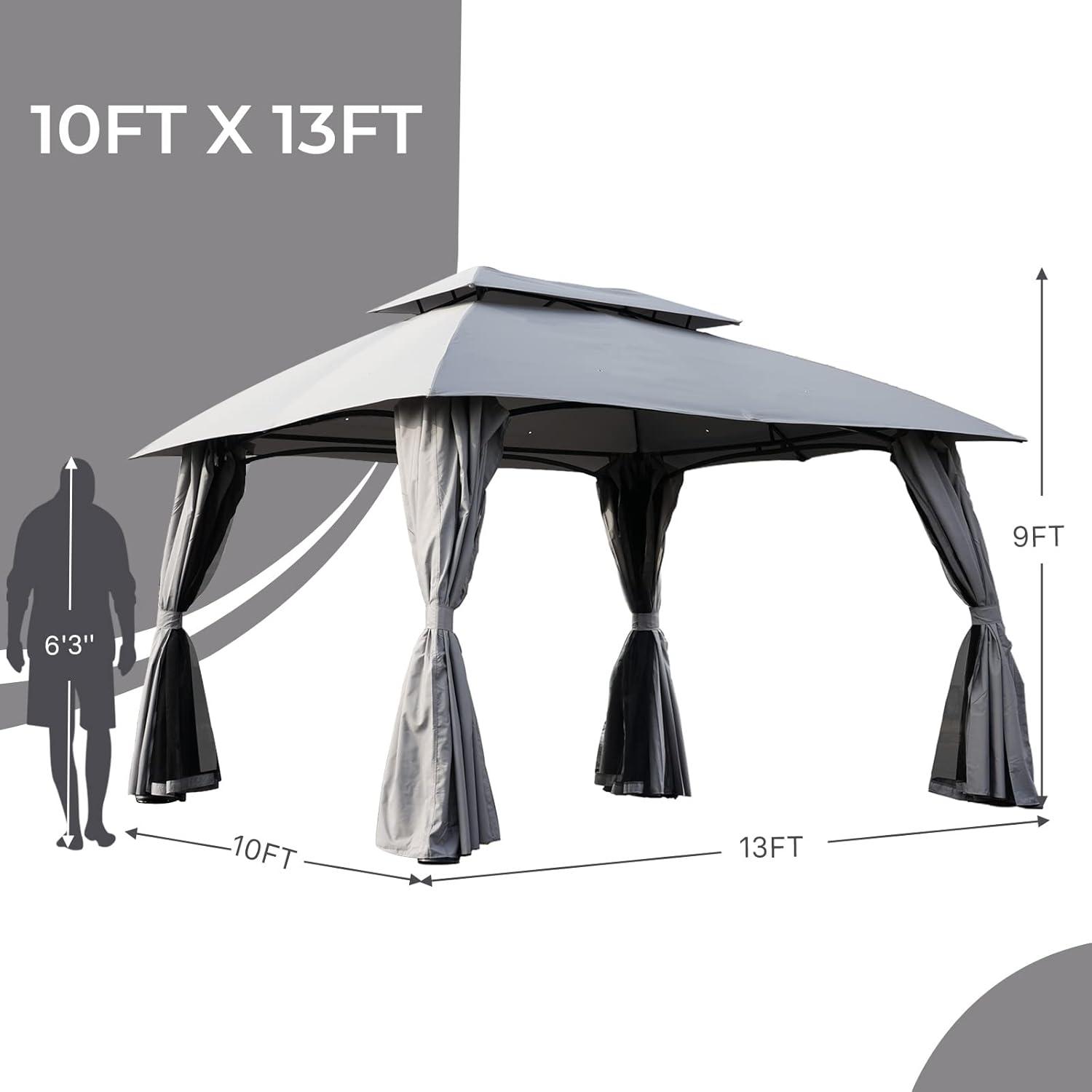 Grand Patio 10x13 Gray Steel Gazebo with Curtains