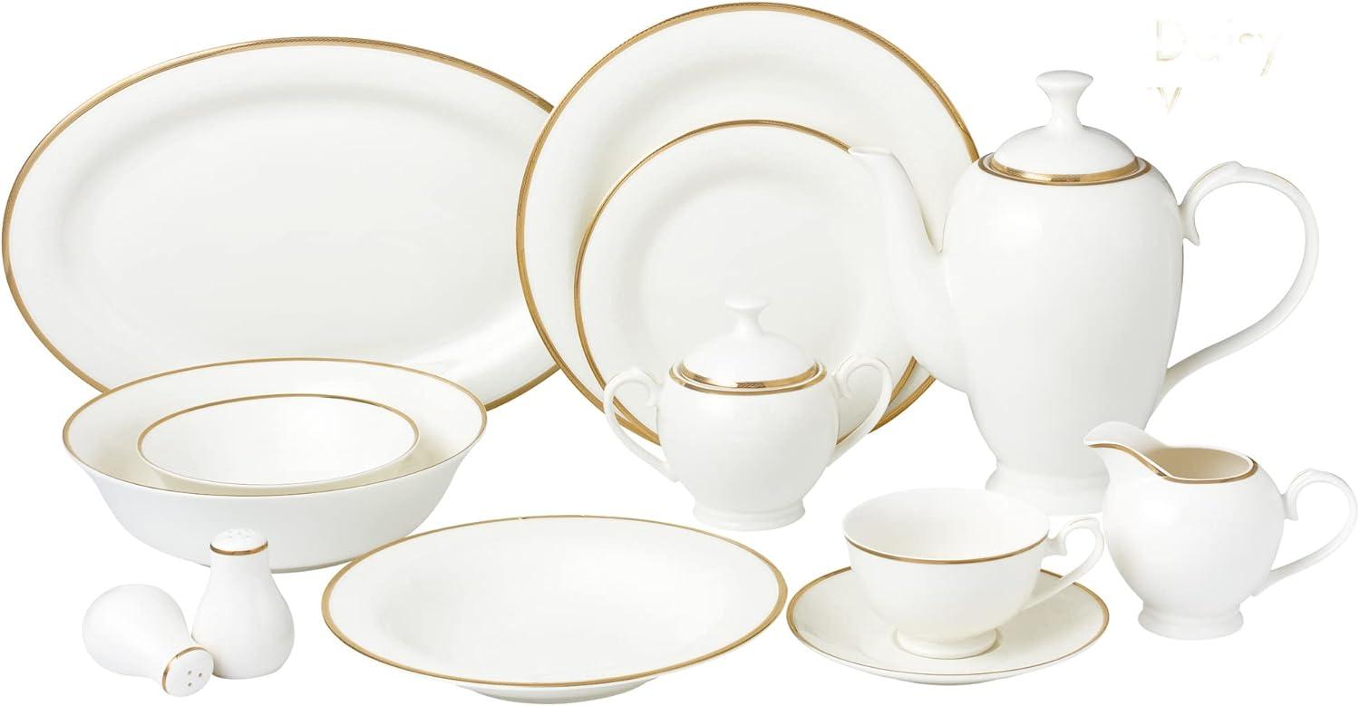 Lorren Home Trends Daisy-57 57 Piece Dinnerware Set-Bone China Service for 8 People-Daisy, One Size, White