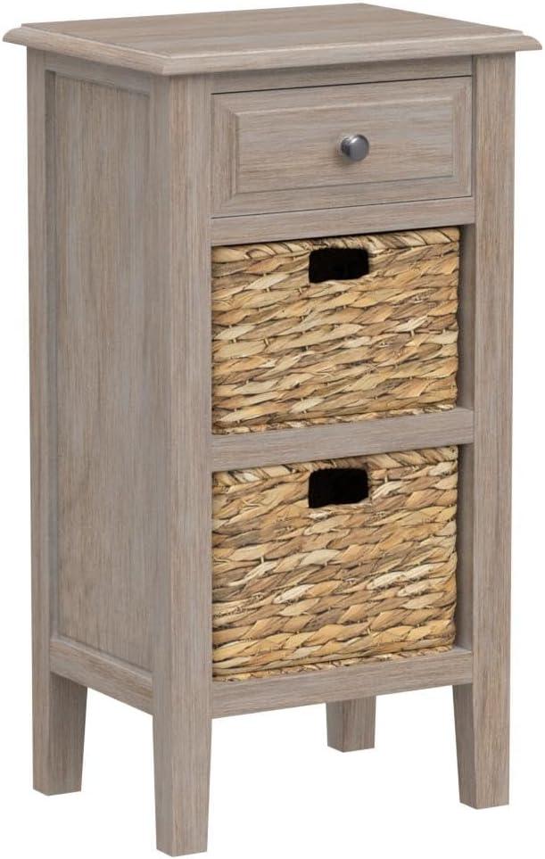 Transitional Pine and Metal Side Table with Storage Baskets