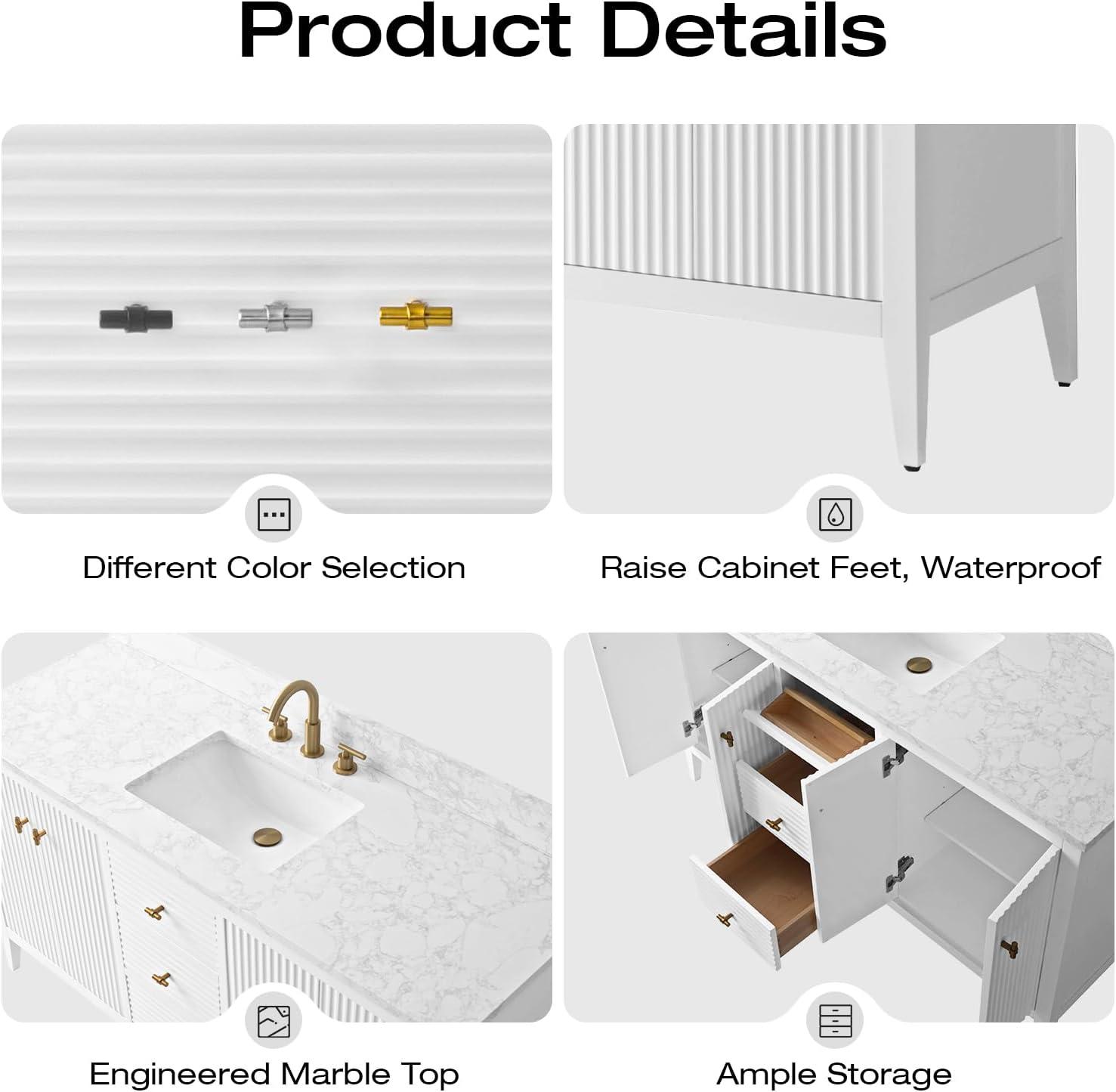 60'' Single Bathroom Vanity with Engineered Marble Top