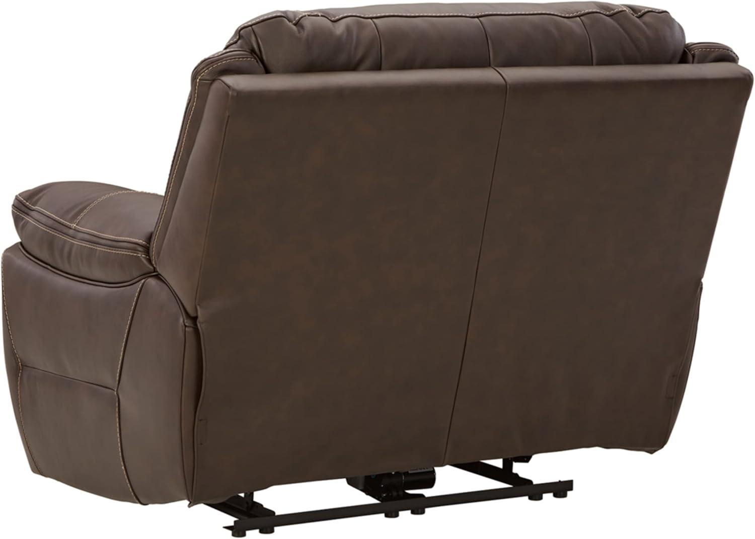 Brown Leather Contemporary Power Recliner with Adjustable Headrest