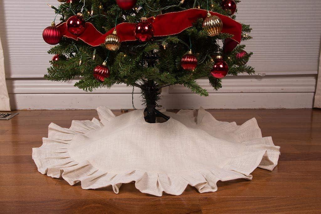 36" Cream Christmas Tree Skirt with Ruffled Edge by Primitive Home Decors