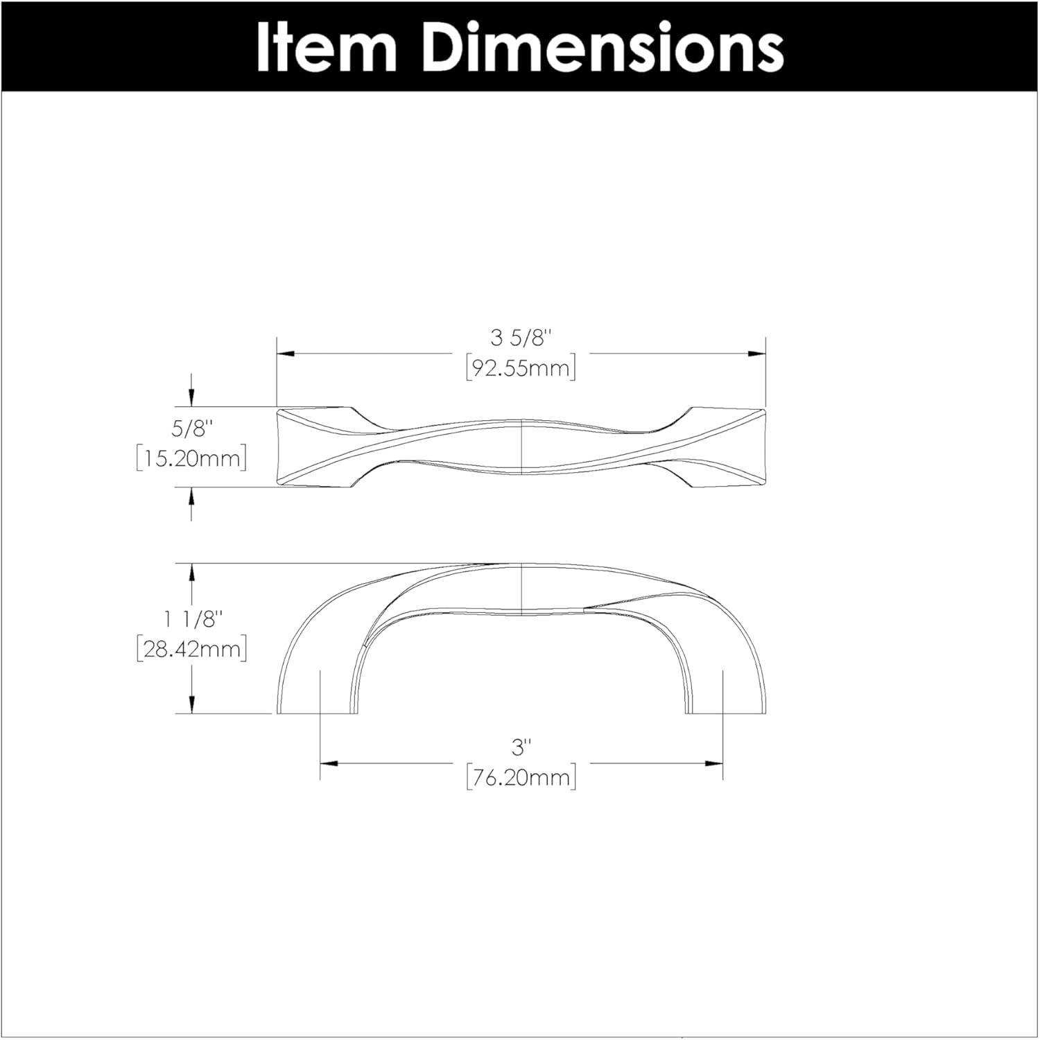 Twist Kitchen Cabinet Handles, Solid Core Drawer Pulls for Cabinet Doors, 5-1/16" (128mm)