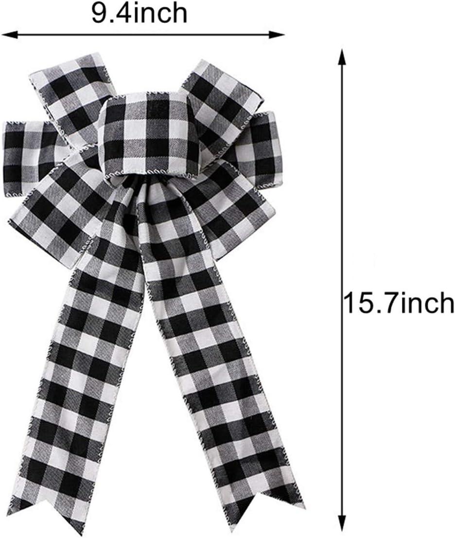 Heldig Black White Buffalo Plaid Bow Christmas Wreath Bow Holiday Christmas Bows for Christmas Tree Topper Bow Front Door Wreath Christmas Decorations