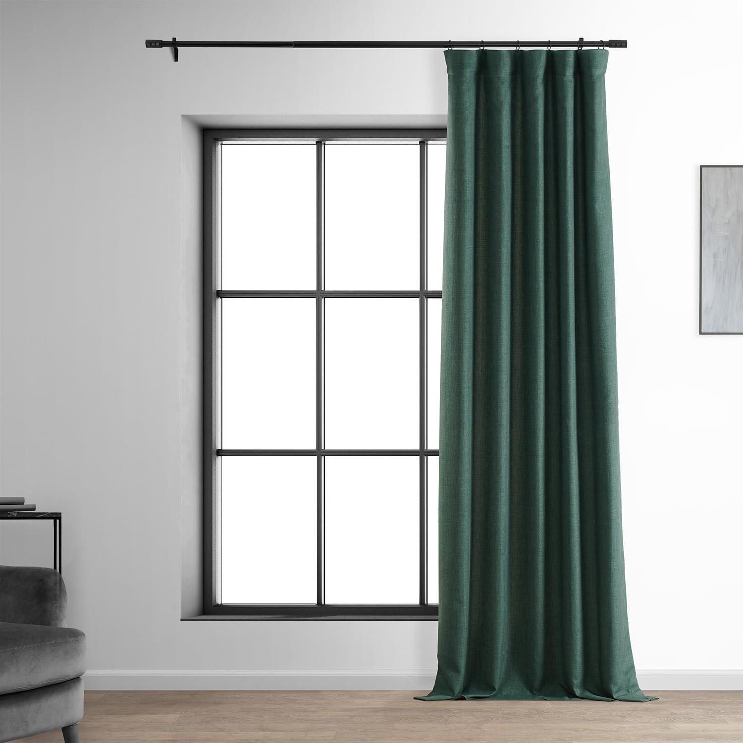 HPD Half Price Drapes Empire Green Italian Faux Linen Room Darkening Curtains with Rod Pocket - 1 Panel - Window Curtains for Living Room & Curtains for Bedroom, 50W X 108L