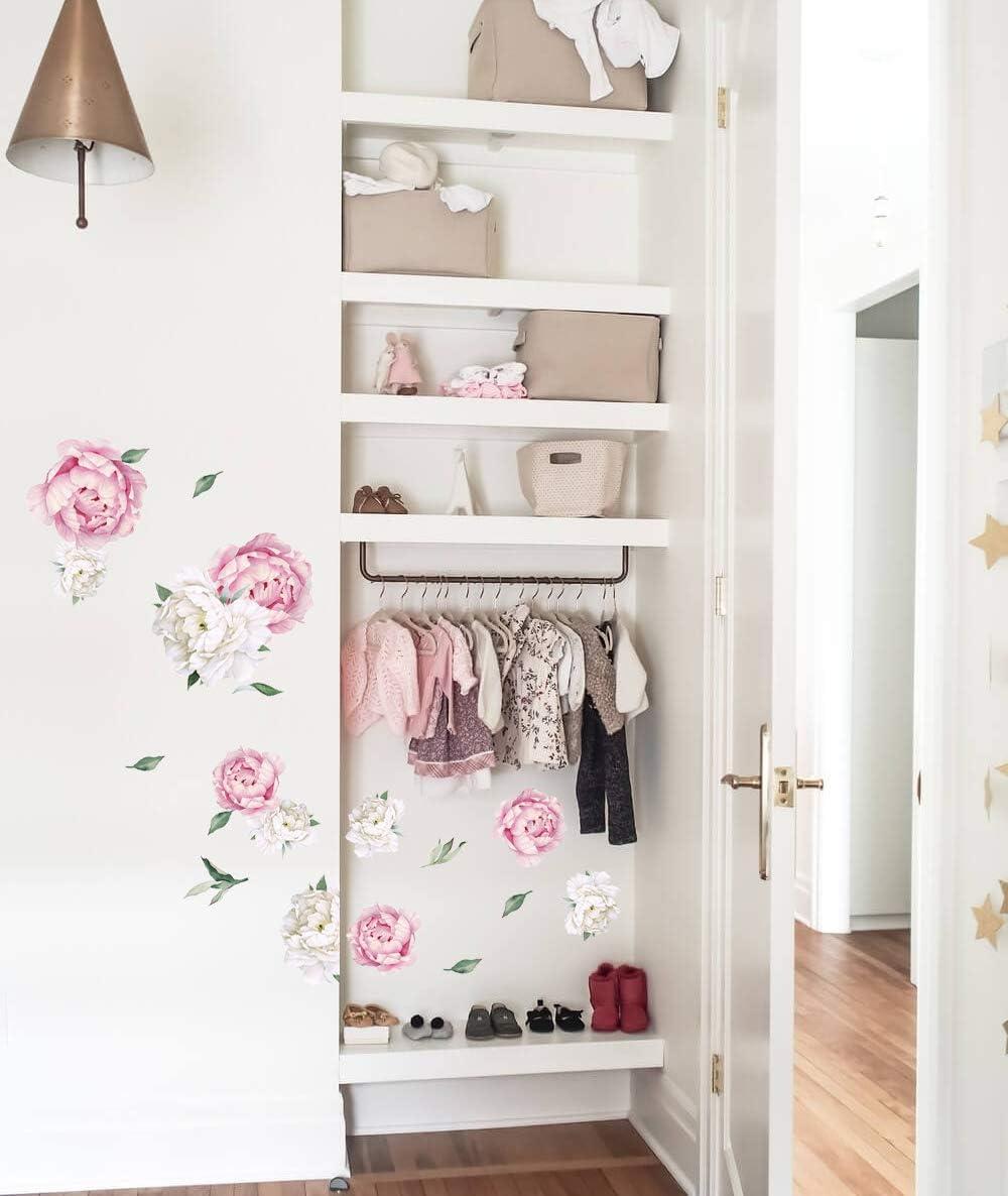 mveomtd Decals Watercolor) Flowers And Peony Peony ( Watercolor White Decor Wall Wall Sticker Wall decals Wall art stickers Peel and stick decals