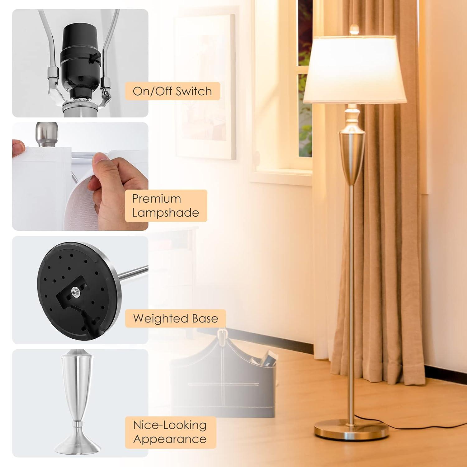 Lalia Home Crystal Drop Table and Floor Lamp Set Metallic Silver : Metallic Silver, Brushed Nickel Base ,Modern Lighting